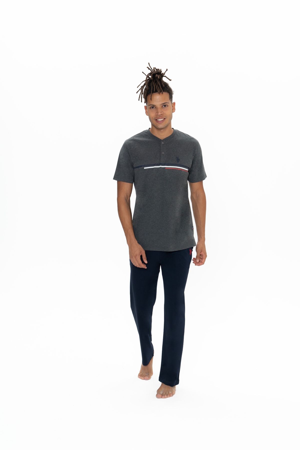 U.S. Polo Assn. U.S. Polo Assn. Erkek Yarım Patlı Düz Paça Antrasit Pijama Takımı - ARASS18J90W1J
