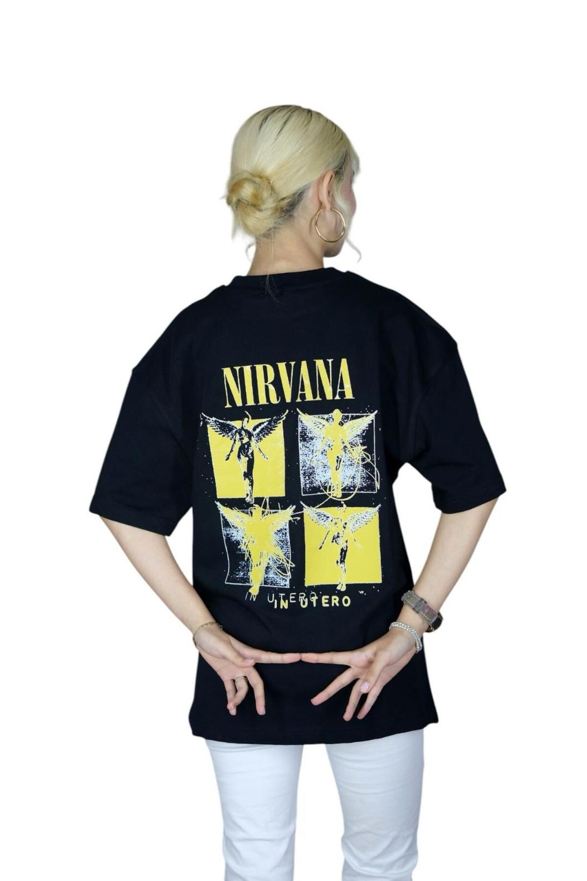 libukes Nirvana Baskılı Siyah Oversize Premiun Kalite T-shirt