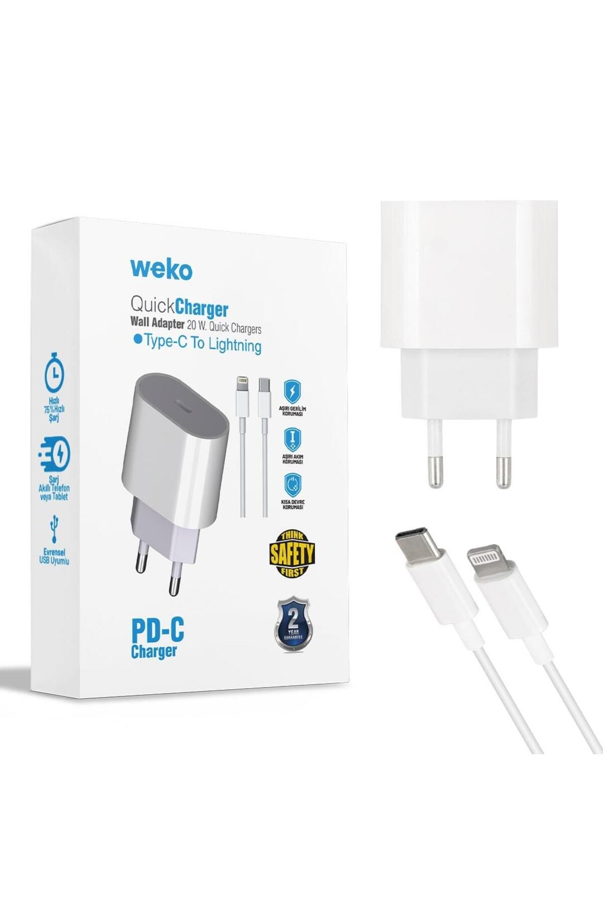 WEKO WK-21443 PD-C 20 WATT TYPE-C ŞARJ BAŞLIK ADAPTÖRÜ + TYPE-C TO LIGHTNING KABLO (NO:9)