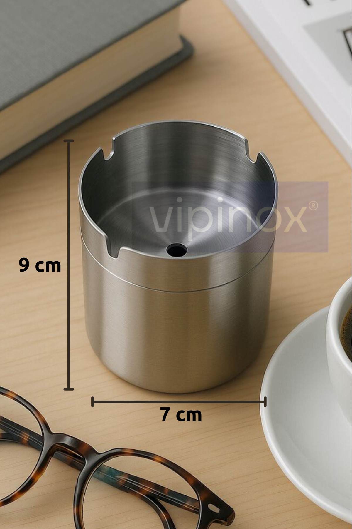 Vipinox-3 Pieces Stainless Steel Lid Premium Odorless Ashtray Hotel Cafe Restaurant Ash Tray 120 Gr 3