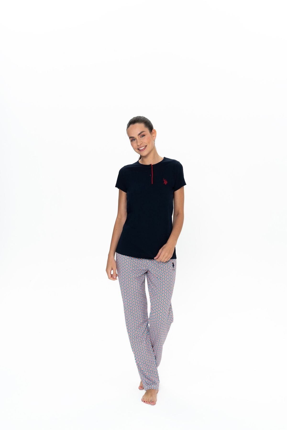 U.S. Polo Assn. U.S. Polo Assn. Kadın Lacivert %100 Pamuk Yarım Pat Pijama Takımı - ARASS20J05W7J