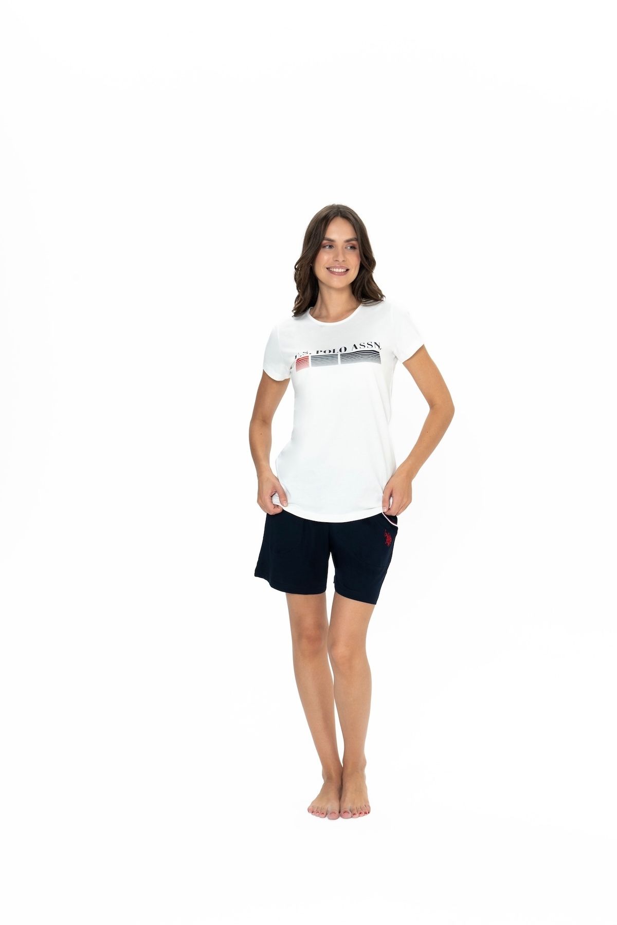 U.S. Polo Assn. U.S. Polo Assn. Kadın Ekru Rahat Şort-T-Shirt Pijama Takımı - ARASS20J00W1J
