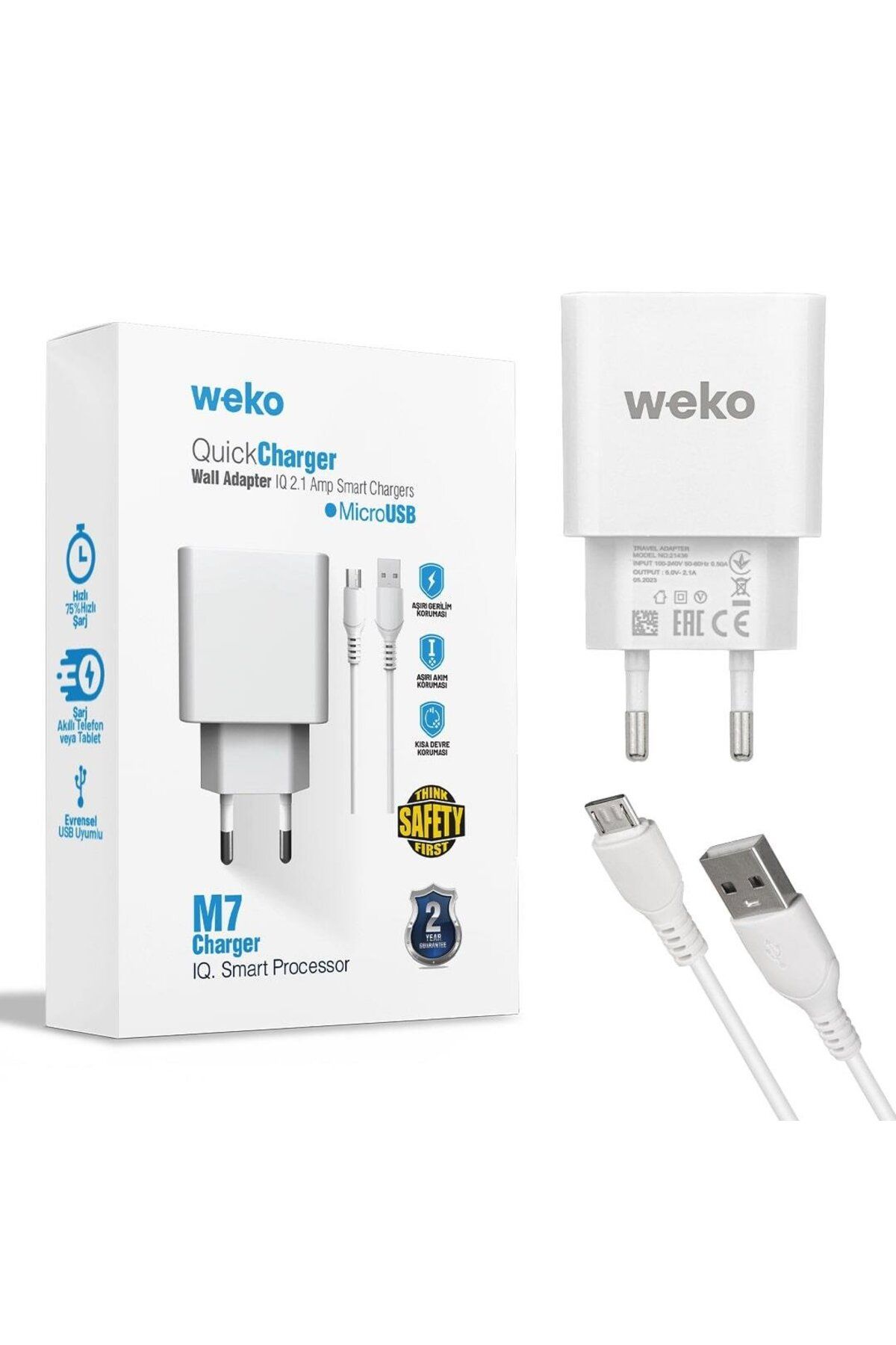 WEKO WK-21436 M7 2.1 AMPER ŞARJ BAŞLIK ADAPTÖRÜ + MICRO USB KABLO (NO:3)