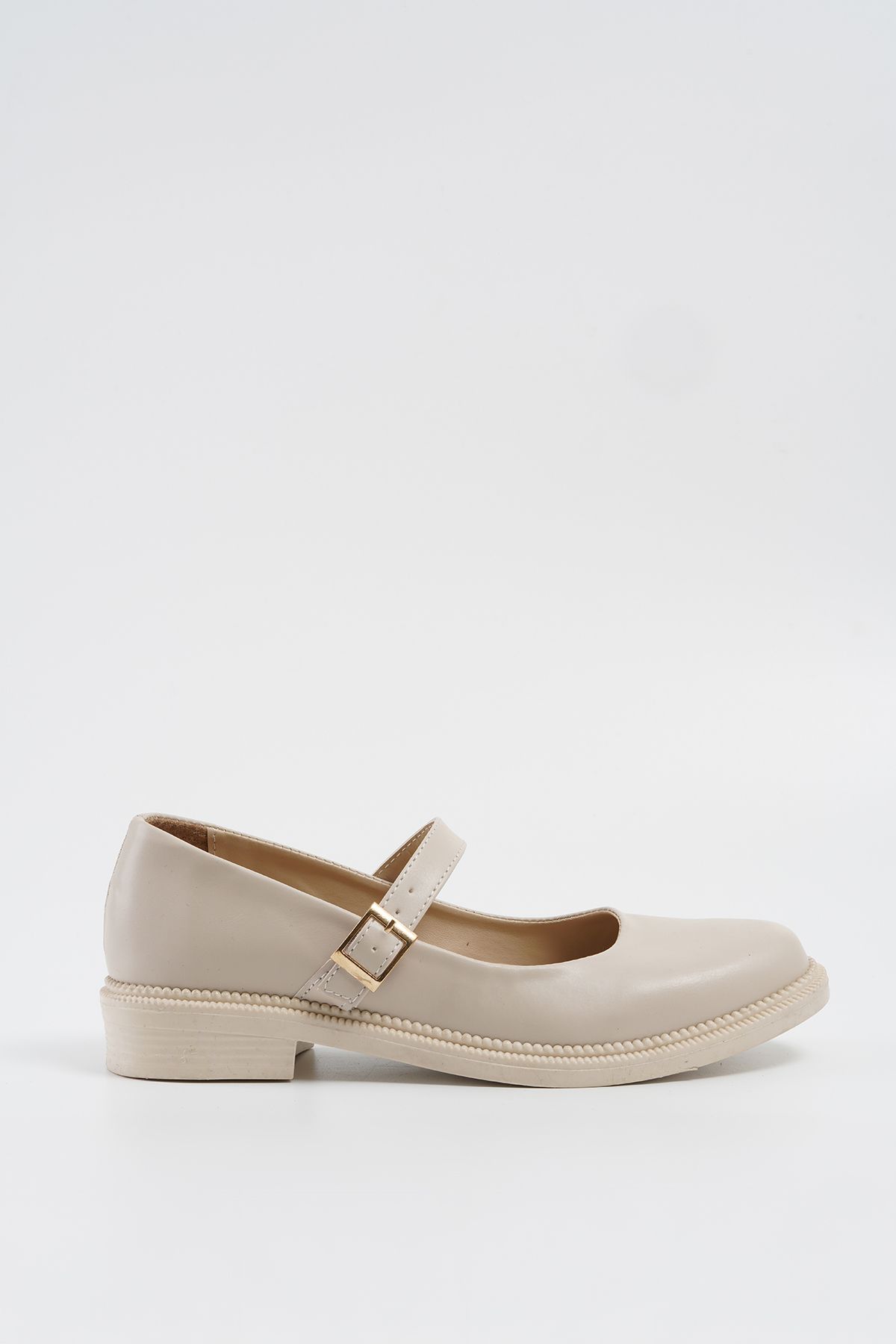 Beyond Kadın Bej Deri Bantlı Loafer Babet Ayakkabı 2,5cm Byndlfrk11
