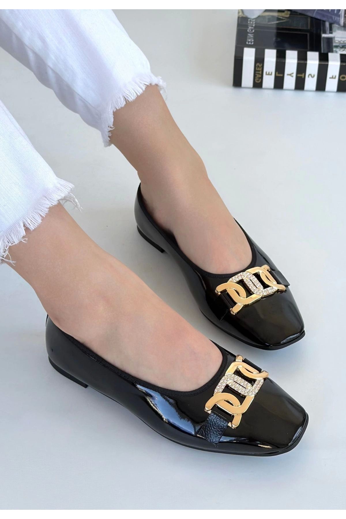 Shop58 Embor Siyah Rugan Babet Ayakkabı