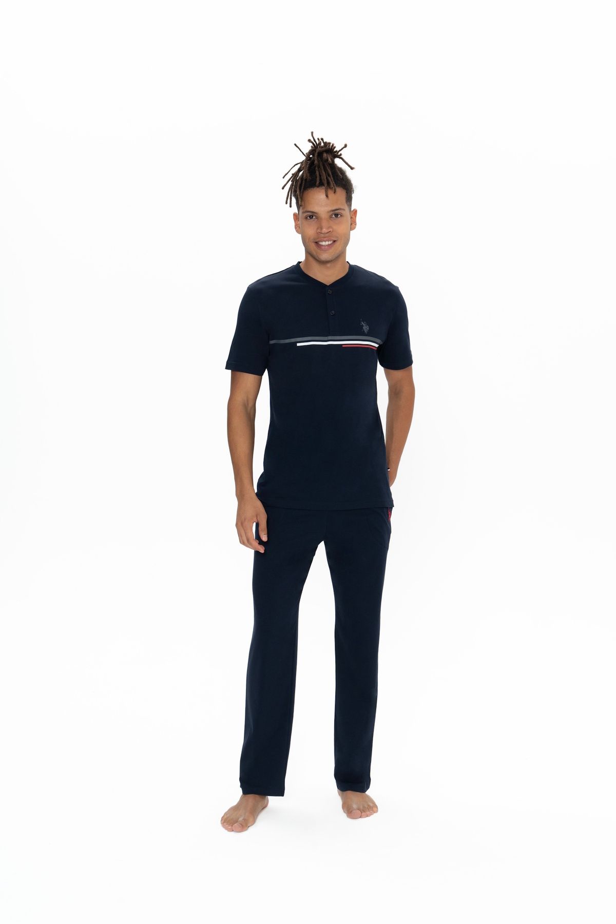 U.S. Polo Assn. U.S. Polo Assn. Erkek Yarım Patlı Düz Paça Lacivert Pijama Takımı - ARASS18W90W1W
