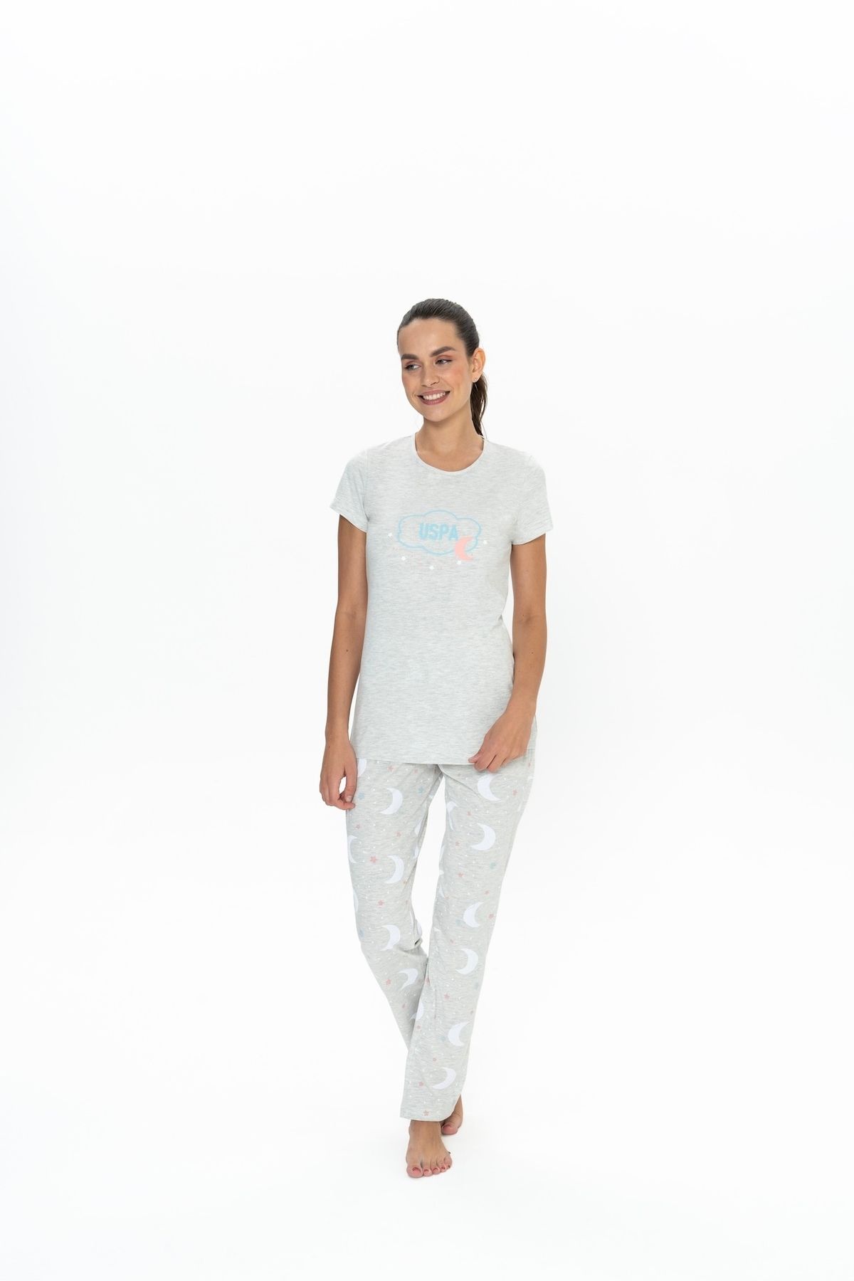 U.S. Polo Assn. U.S. Polo Assn. Kadın Ekru Mlnj. Bisiklet Yaka Pijama Takımı - ARASS20W07W5W