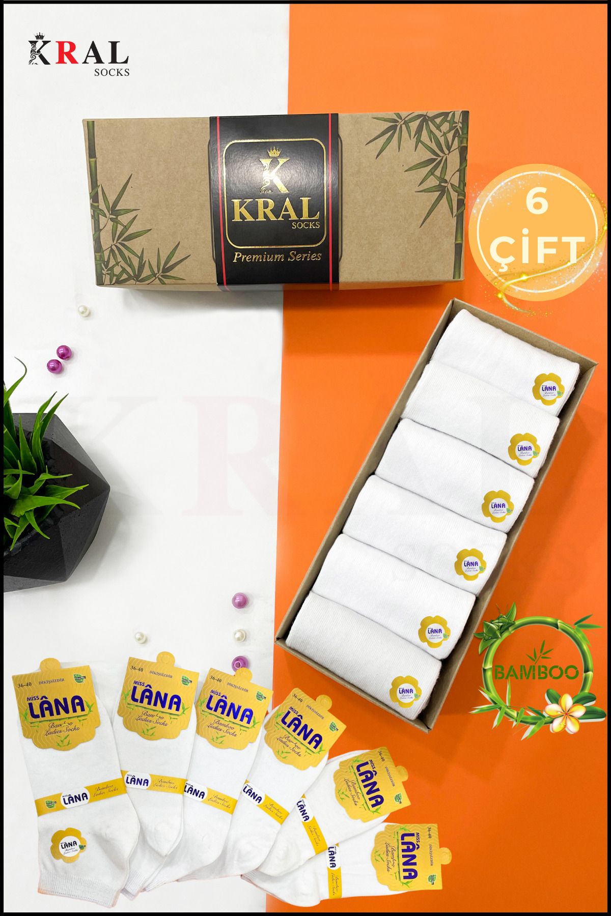 KRAL SOCKS Kadın Bambu Çorap ( 6 ÇİFT) Renkli HEDİYE KUTULU Patik Kadın Çorap