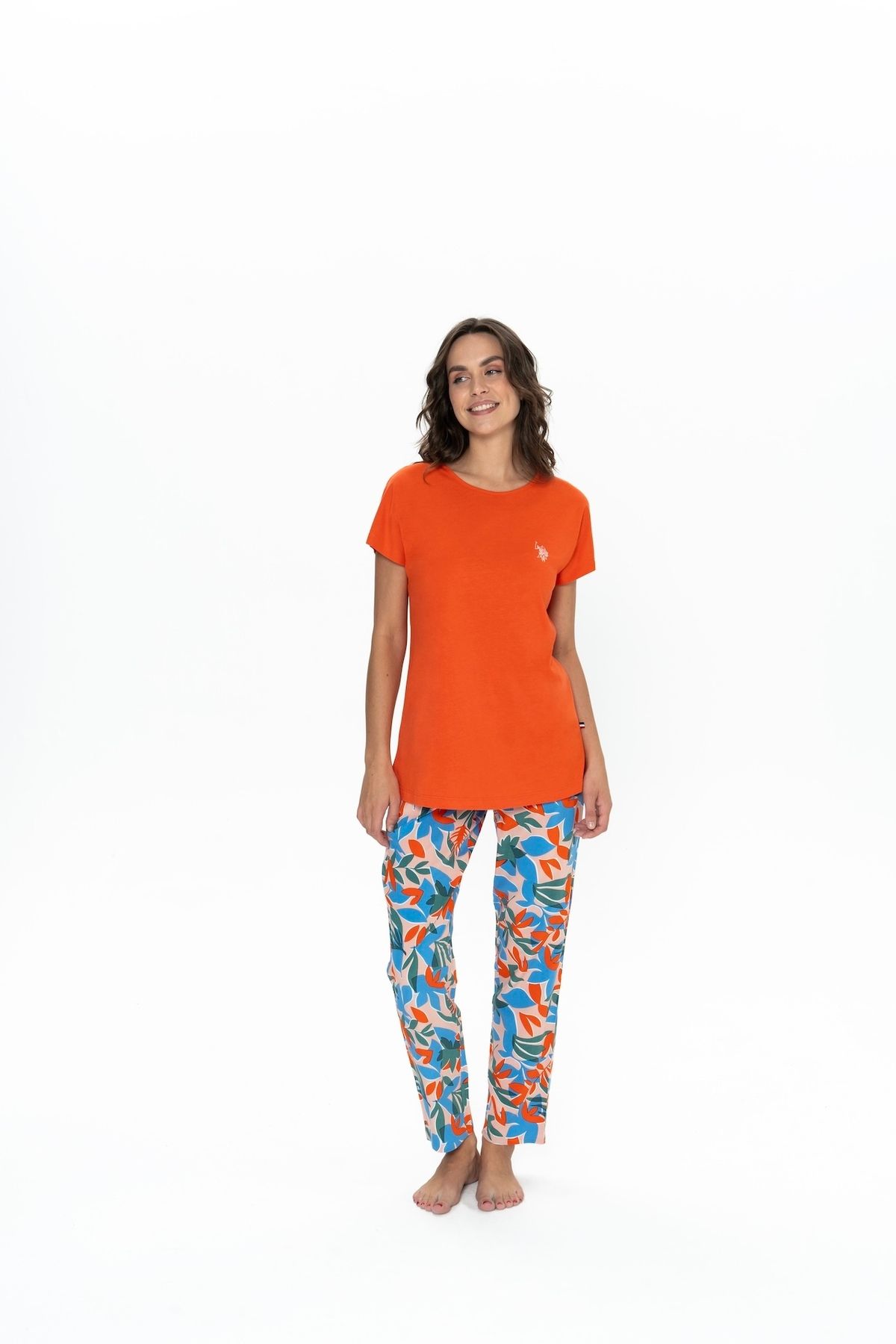 U.S. Polo Assn. U.S. Polo Assn. Kadın Turuncu Renkli Bisiklet Yaka Pijama Takımı - ARASS20W09W7W
