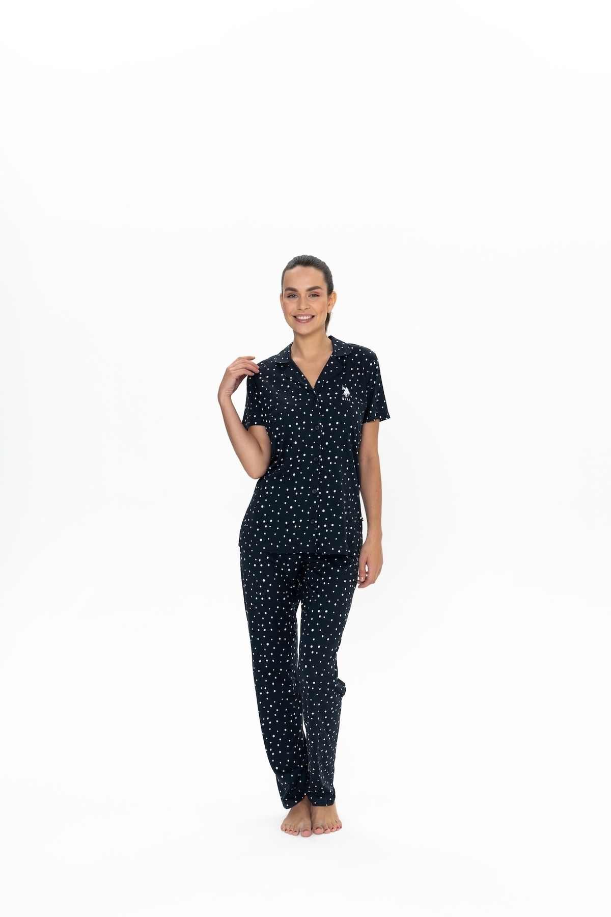 U.S. Polo Assn. U.S. Polo Assn. Kadın Lacivert Boydan Düğmeli Pijama Takımı - ARASS20J05W1J