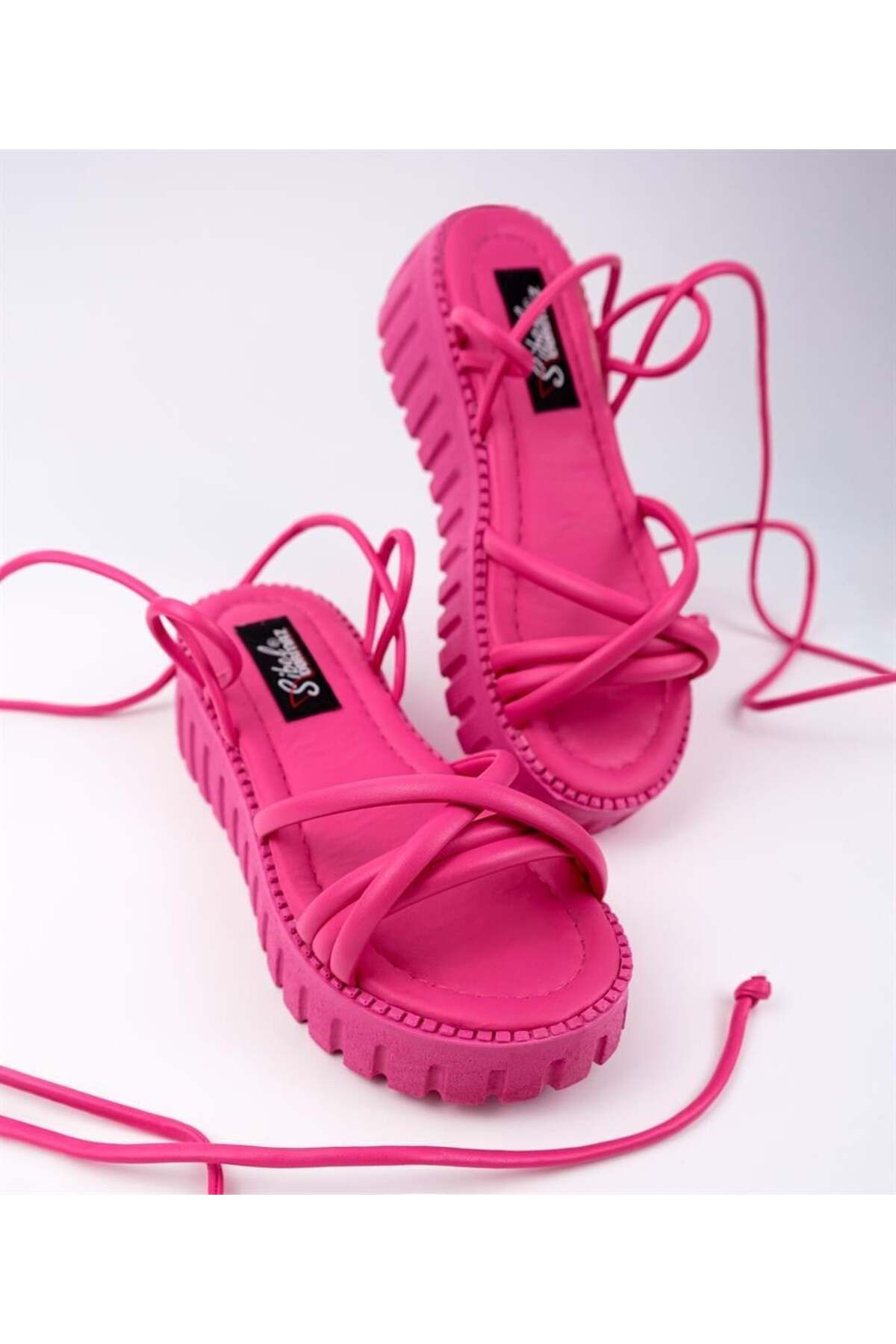 Sibel Shoes Torino Fuşya Bağcıklı Sandalet