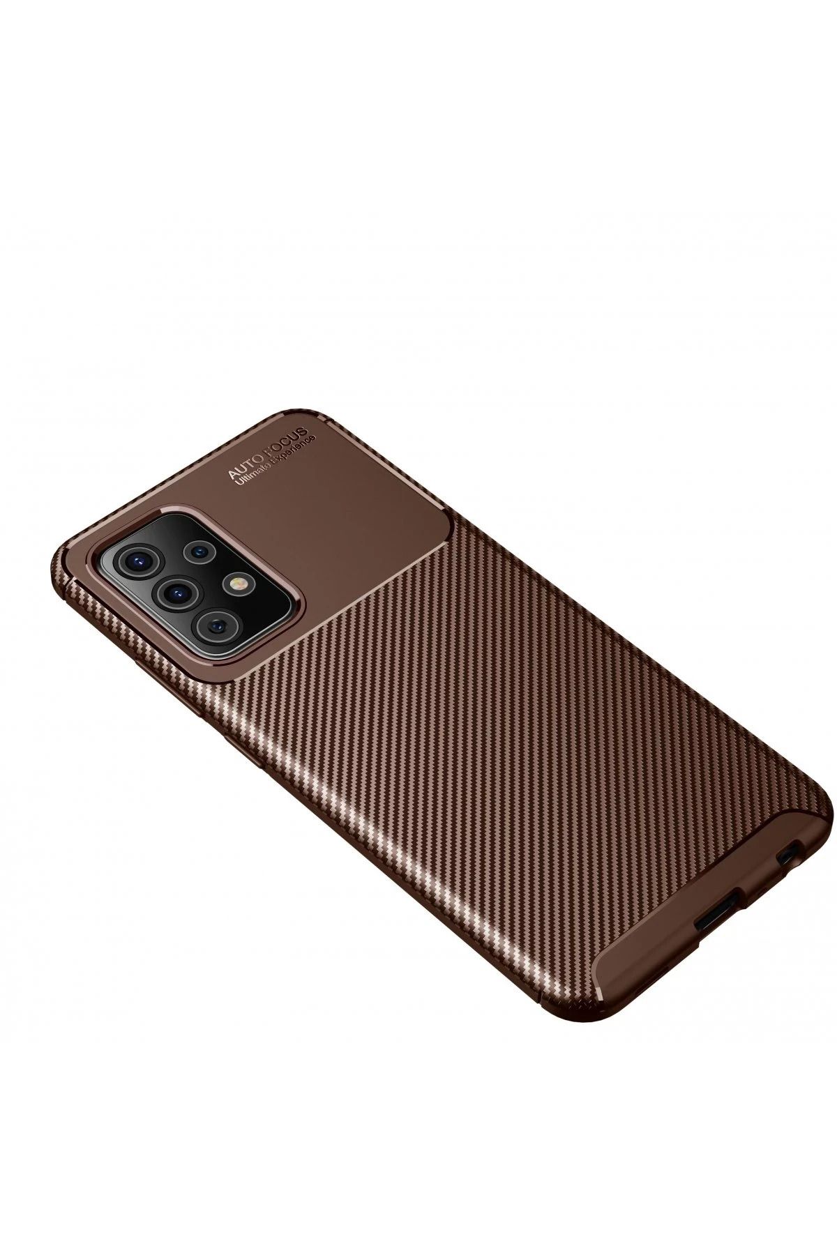NewFace Samsung Galaxy A72 Kılıf Auto Focus Karbon Kapak - Kahverengi SVLRS
