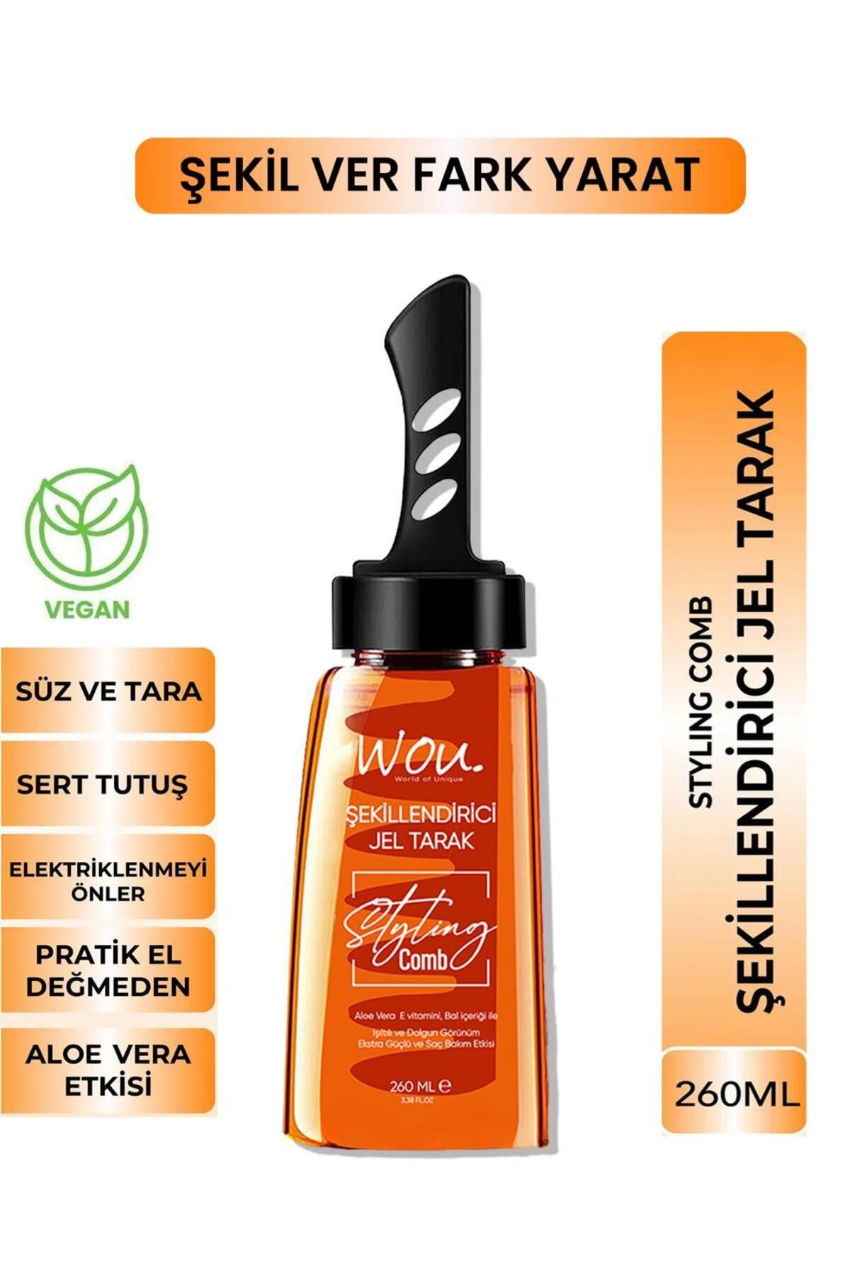 WOU World of Unique Saç Şekillendirici Jel Tarak 260 ml Işıltılı Ve Dolgun Görünüm Ekstra Güçlü Ve Saç Bakım Etkisi
