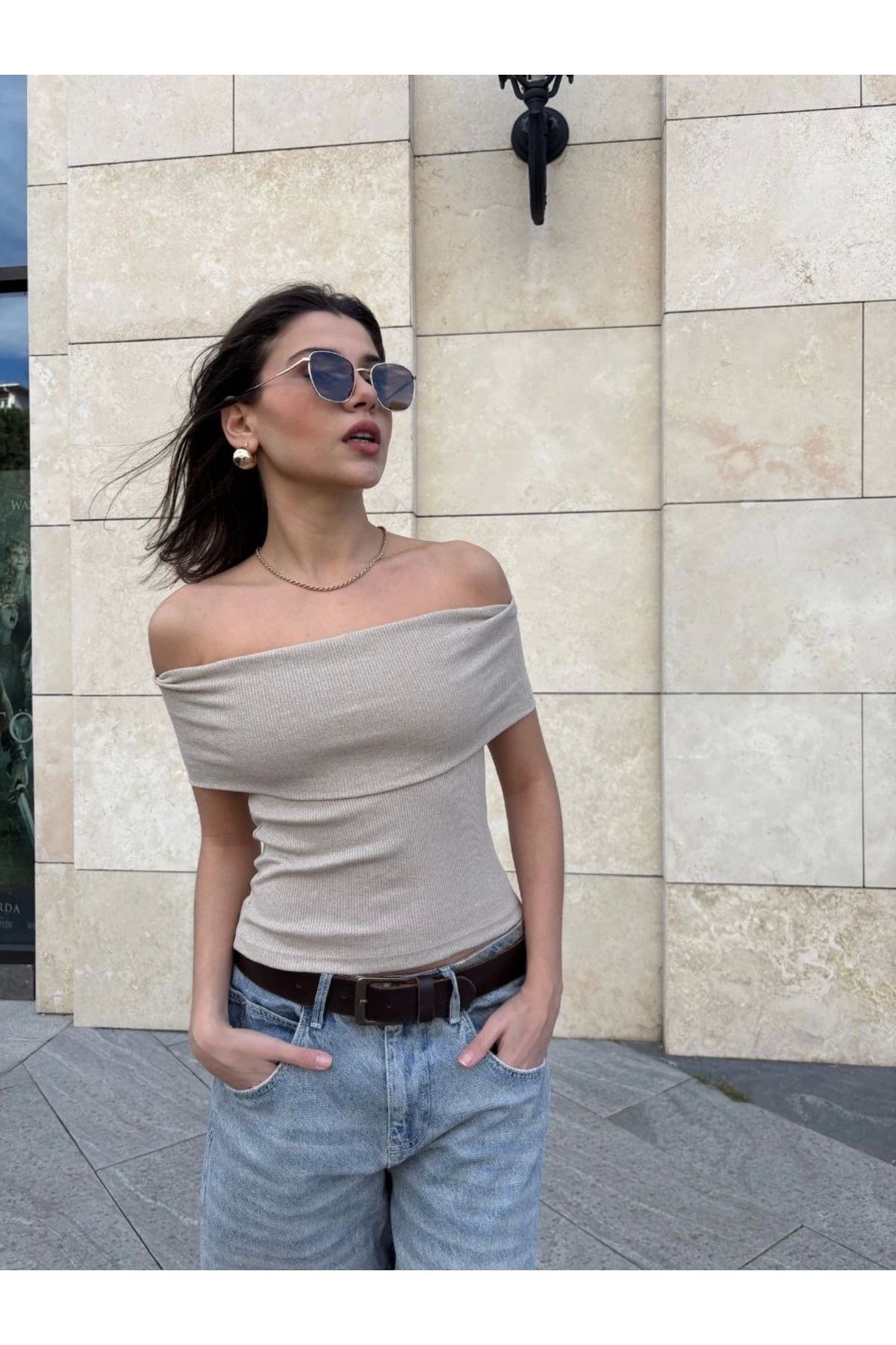 POLEXP Madonna yaka sıfır kol bluz