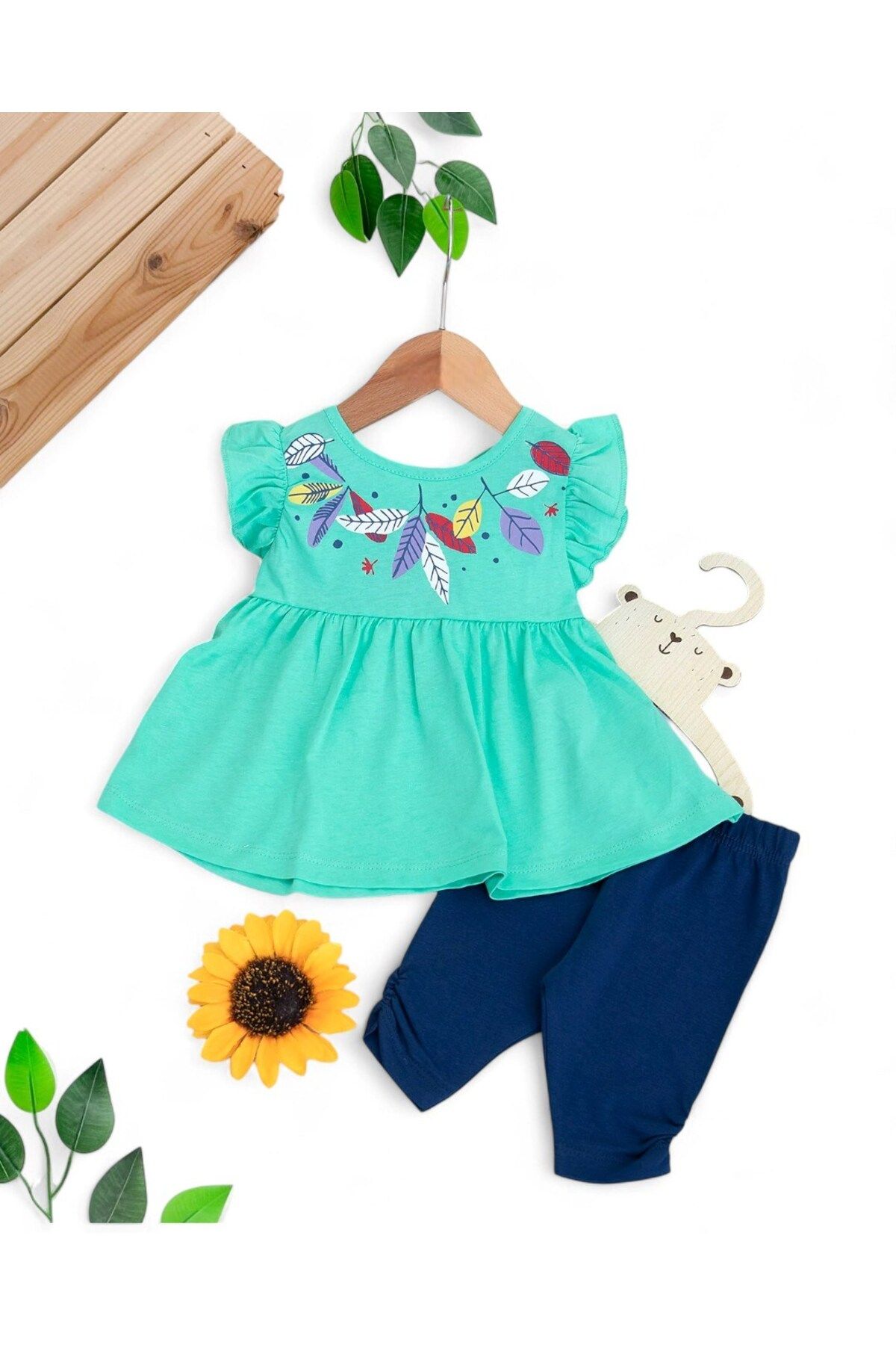 voyyo kids baby KIZ BEBEK ÇİÇEK BASKILI SIRTI AÇIK YAZLIK 6-9-12-18-24 AY ALT ÜST TAKIM