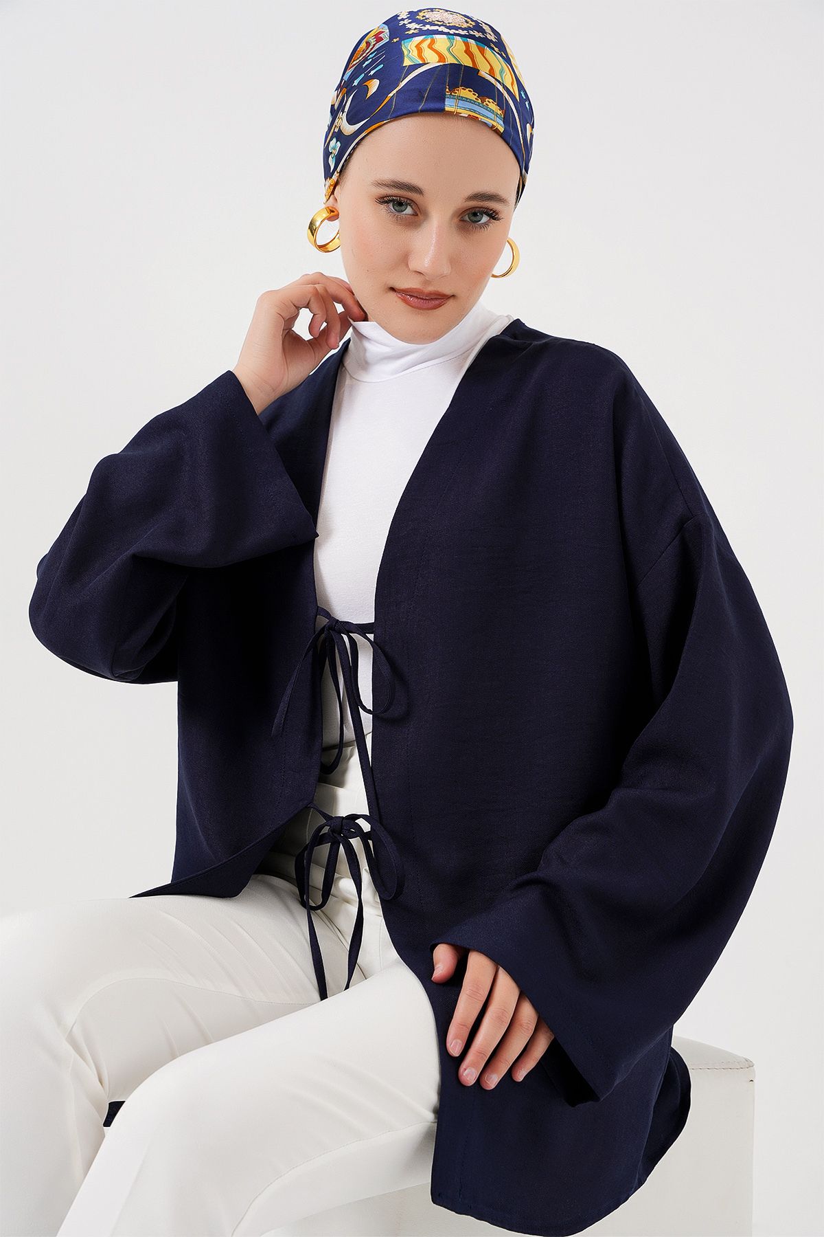 Bigdart-Leinen-Hijab-Kimono 5968 – Marineblau 5