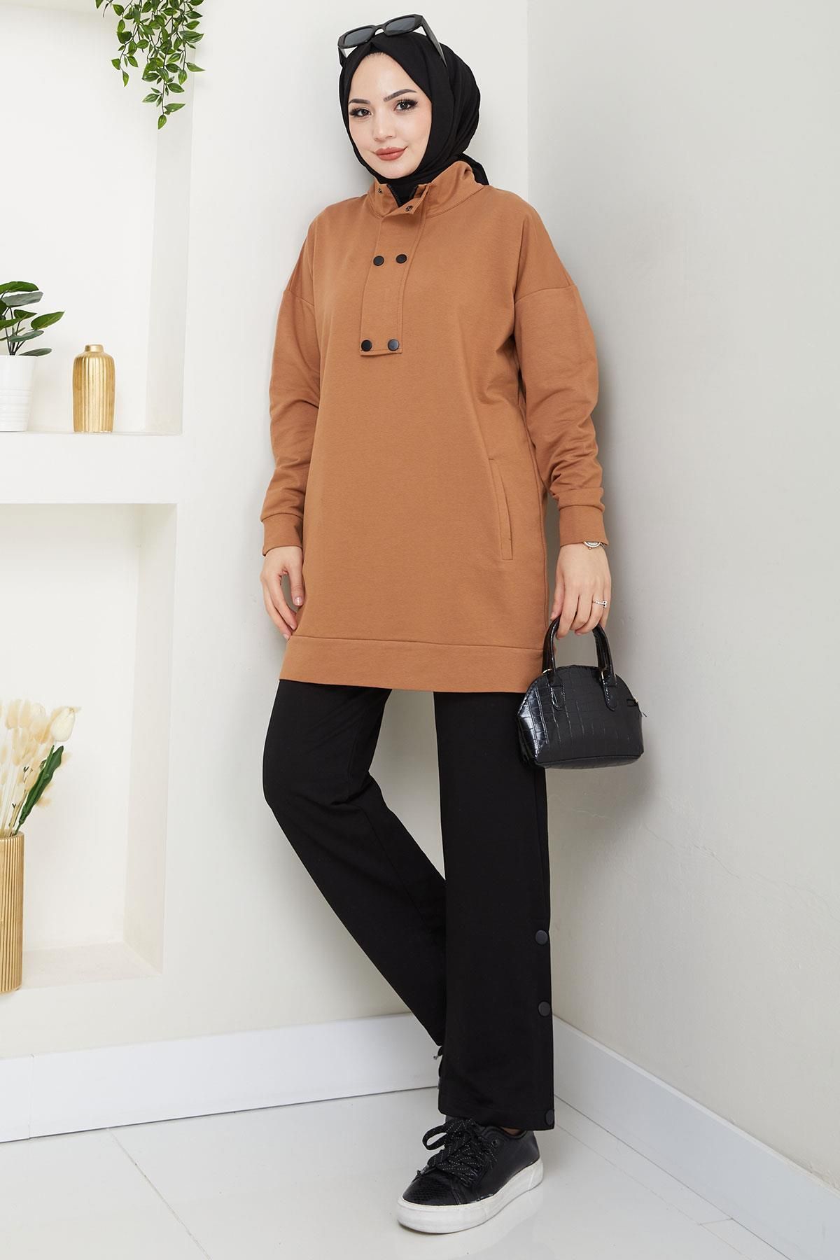 hafsamina Çıt Çıt Detaylı Takım Camel HM2719