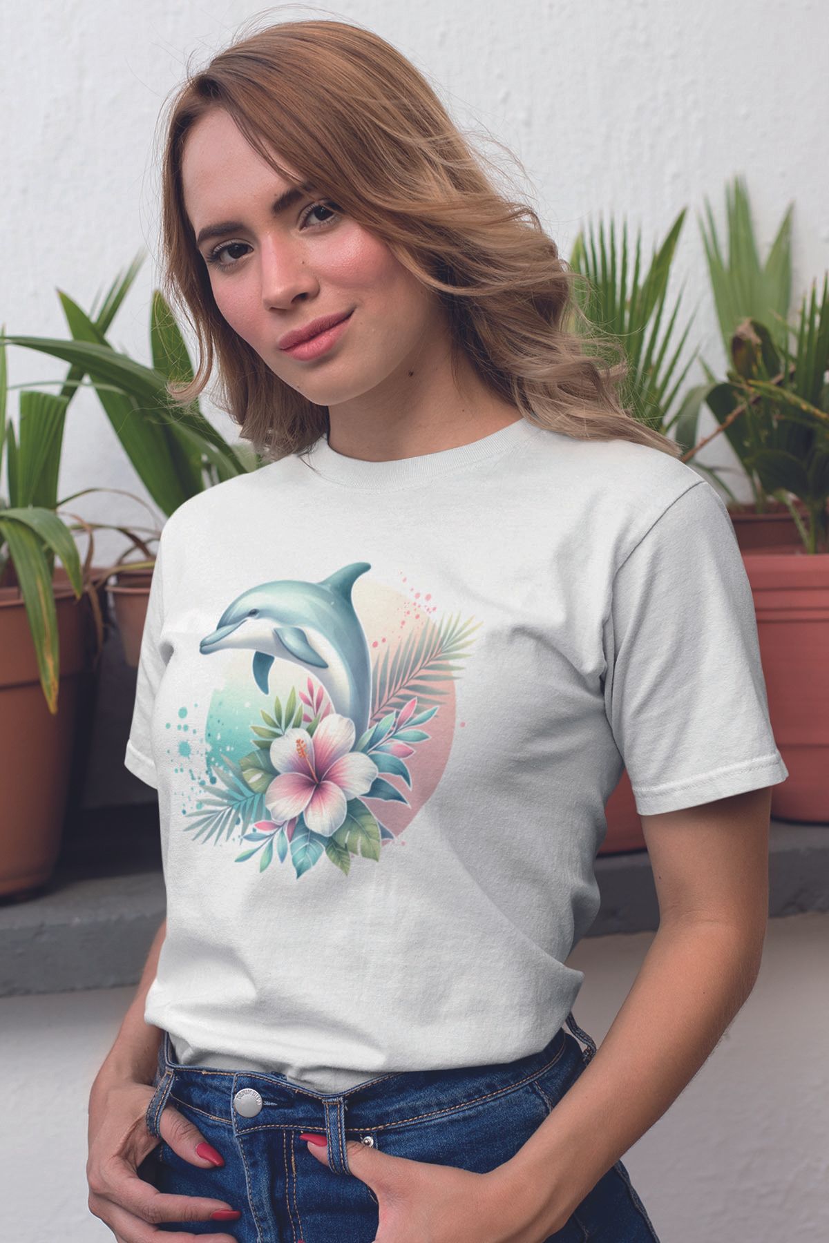 qoeuyl boutique Yunus Ve Çiçekler Baskılıyaz Temalı Unisex Regular Fit Pamuklu Beyaz Tişört