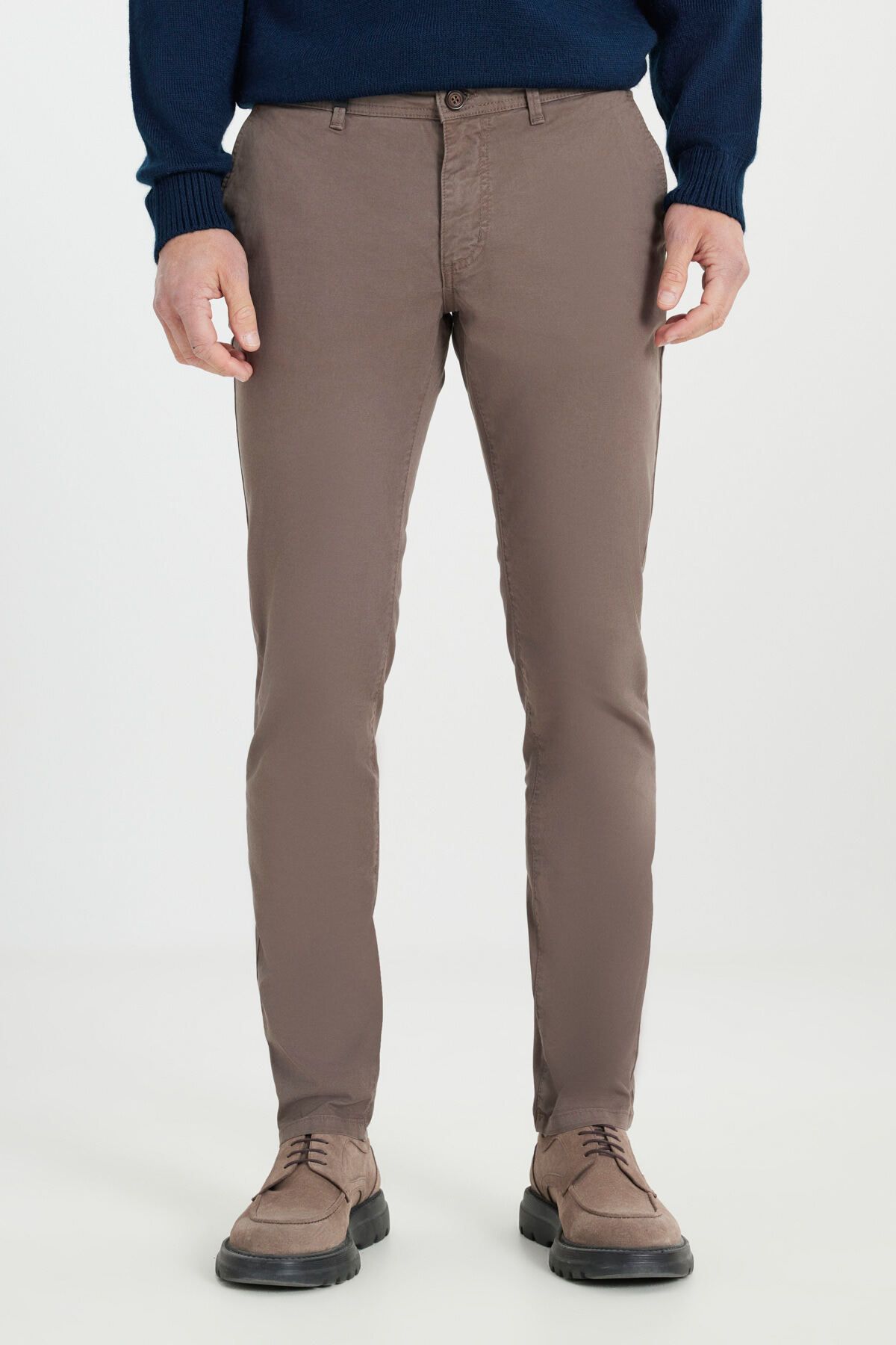 ALTINYILDIZ CLASSICS Erkek Vizon Pamuklu Slim Fit Dar Kesim Yan Cepli Esnek Pantolon