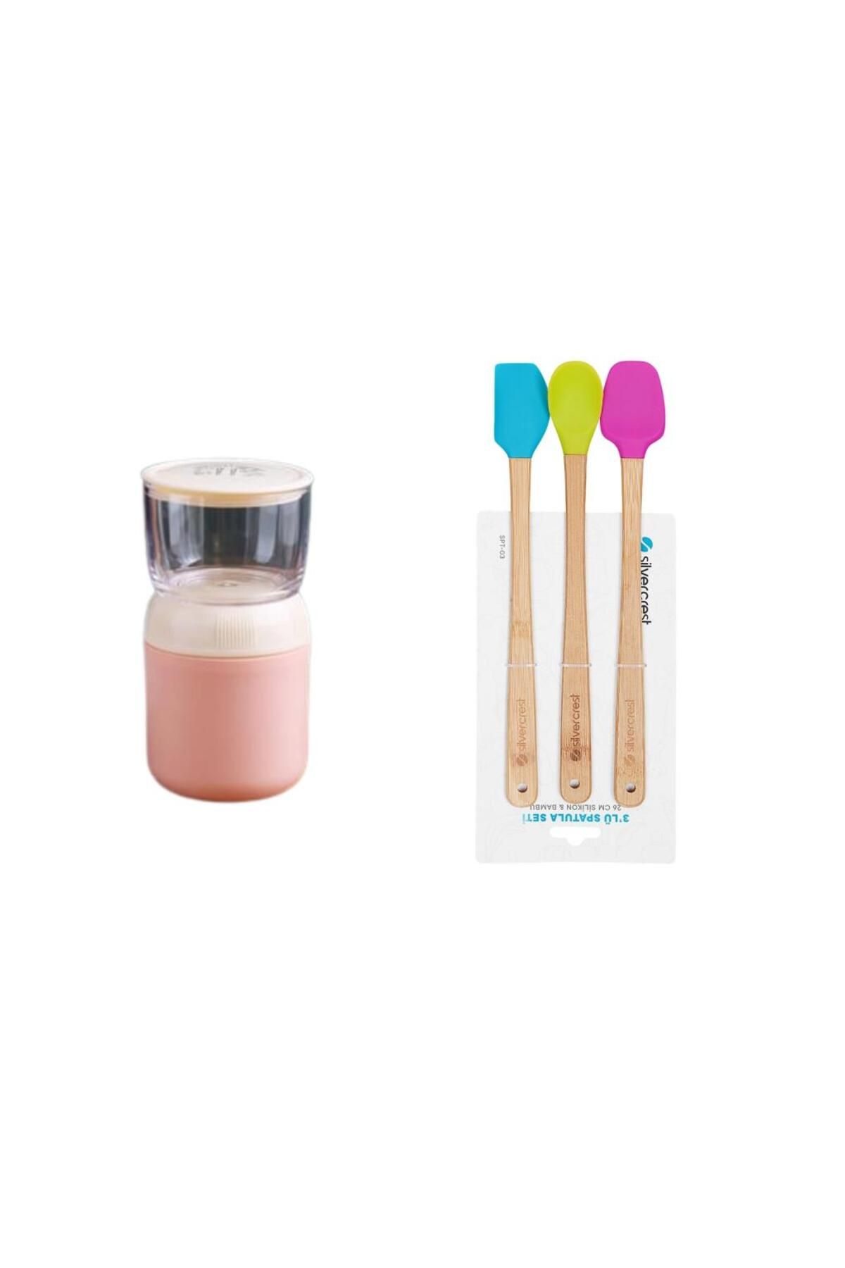 Vagonlife XC-557 700ml Pembe Çelik Saklama Kabı + SilverCrest SPT-03 3 Lu 26CM Silikon Bambu Spatula