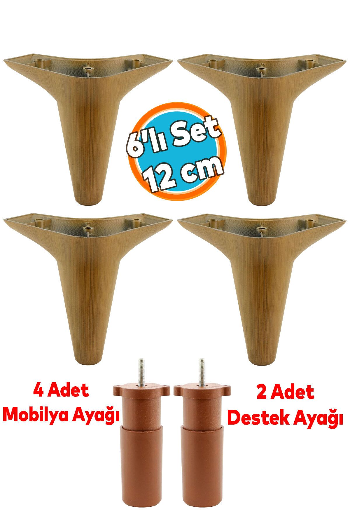 NZB Mobilya Tv Ünitesi Çekyat Koltuk Kanepe Destek Ayağı 12 Cm Koyu Ceviz Baza Ayakları M8 6'lı Set