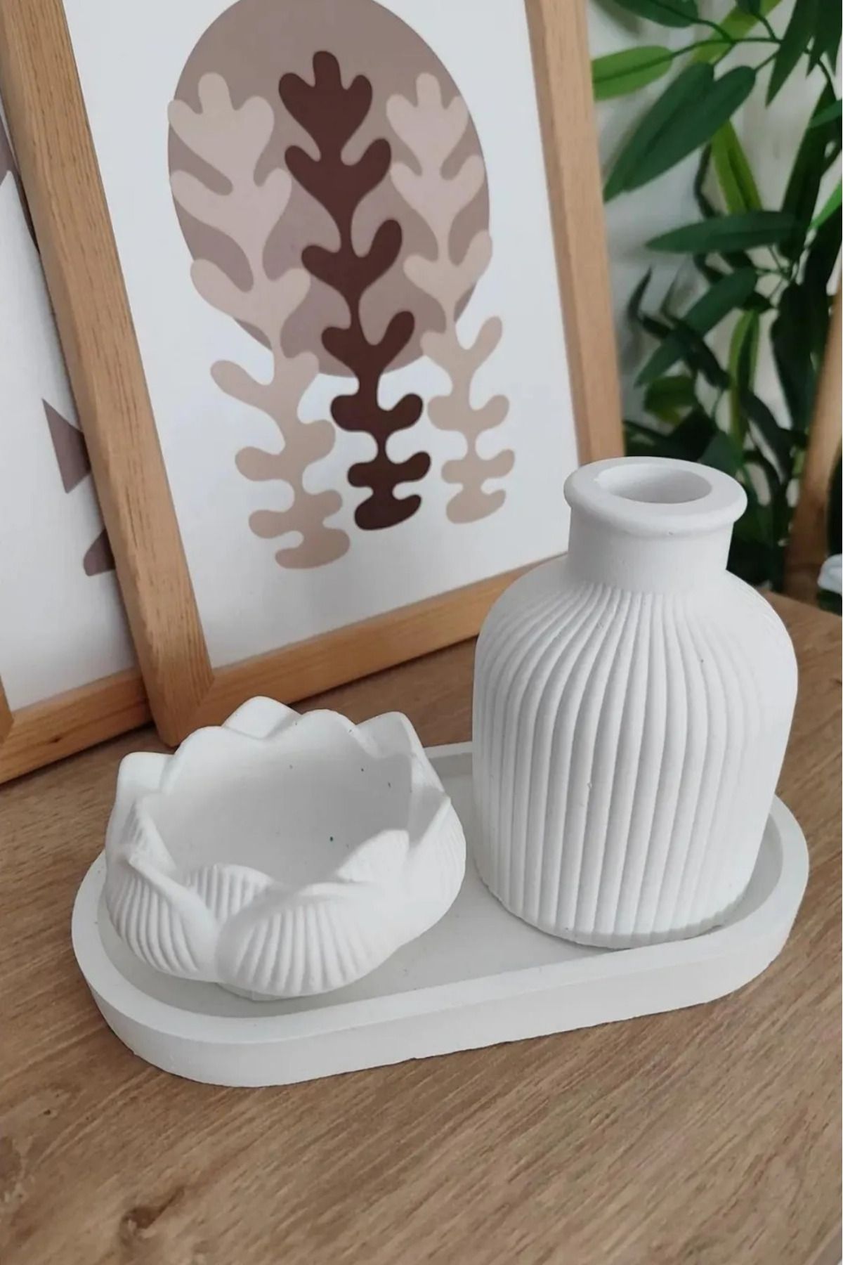 Shop58 El Yapımı Tabaklı Beton Tealight Mumluk | Taş Detaylı Şık Dekor (Mumlar Hariç)