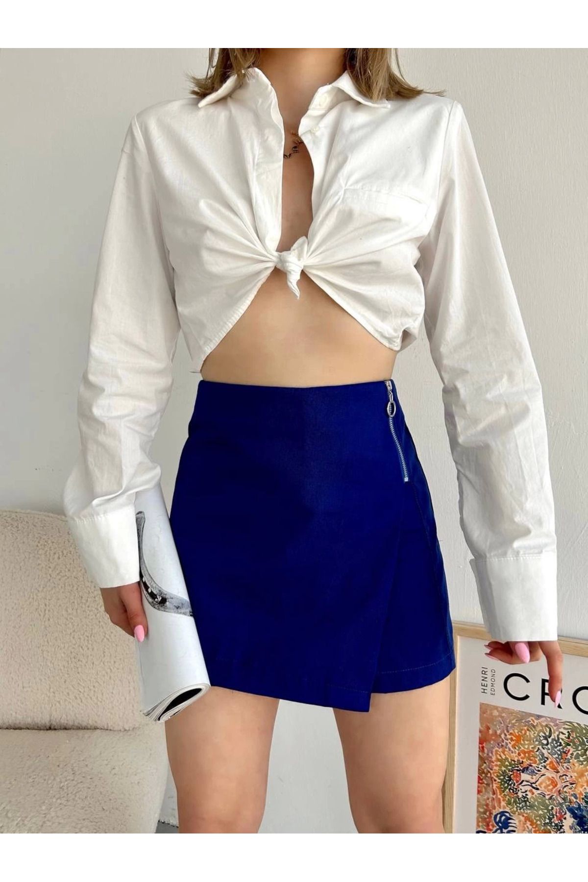 POLEXP Gabardin fermuarlı şort etek S24906