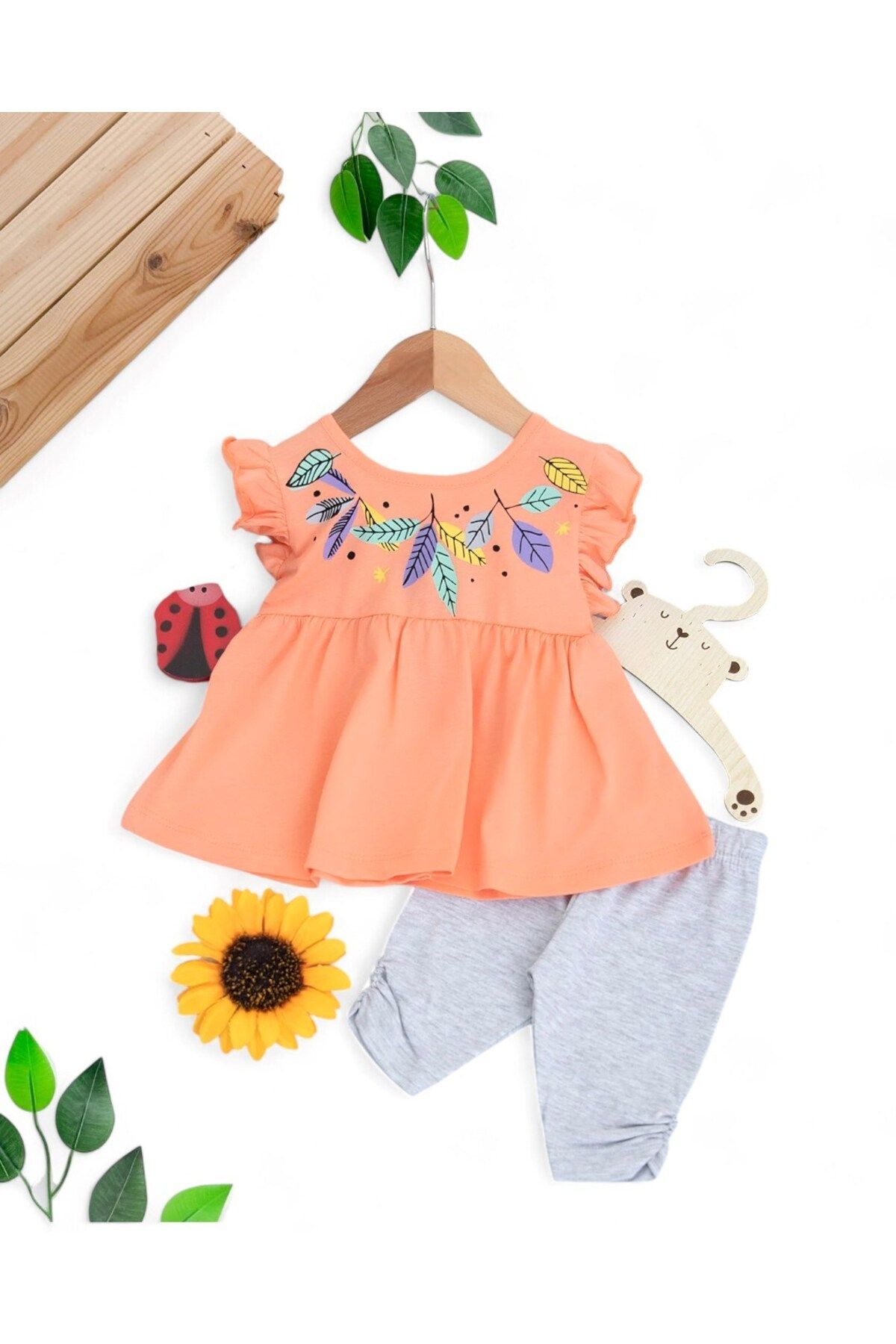 Egelite Kiz Bebek Çi̇çek Baskili Sirti Açik Yazlik 6-9-12-18-24 Ay Alt Üst Takim