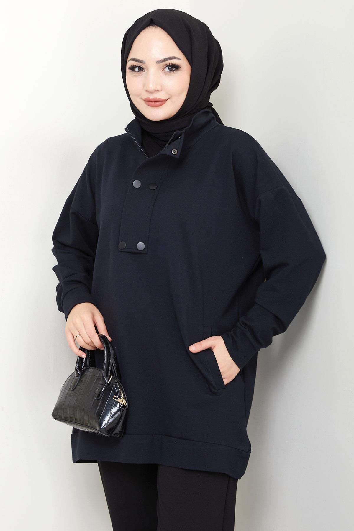 hafsamina Çıt Çıt Detaylı Takım Lacivert HM2719