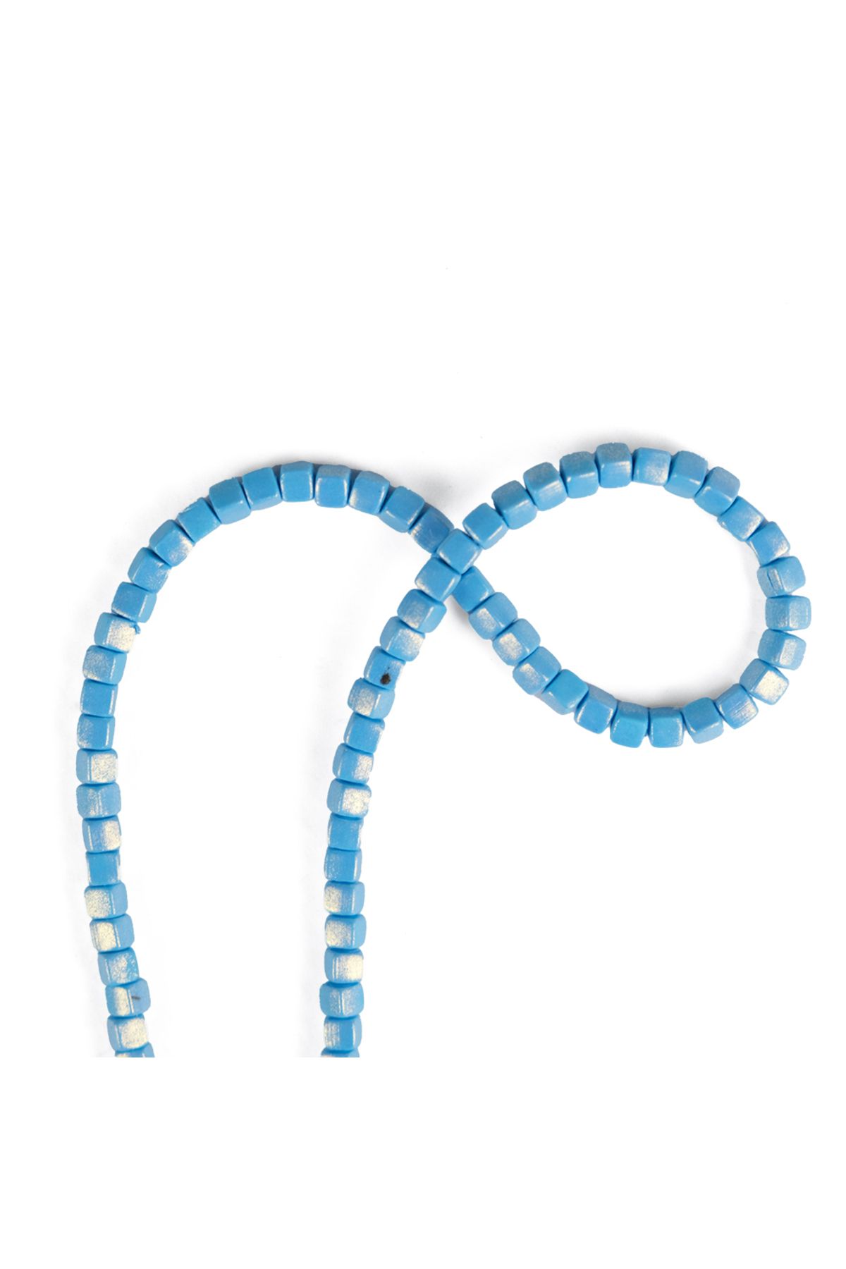 Prestij Boncuk 5 mm Küp Model Fimo Mavi Renk Üzeri Sedefli Simli Mavi Fimo Boncuk Dizisi Polimer Kil 40 CM