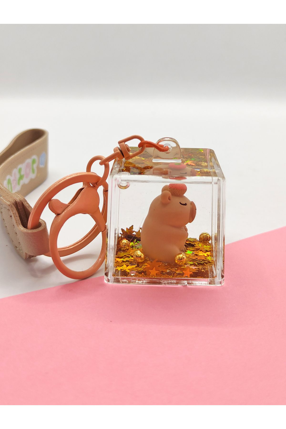 Limmy-Capybara Keychain Capybara Water Sequin Cube Keychain - Cupcake 2