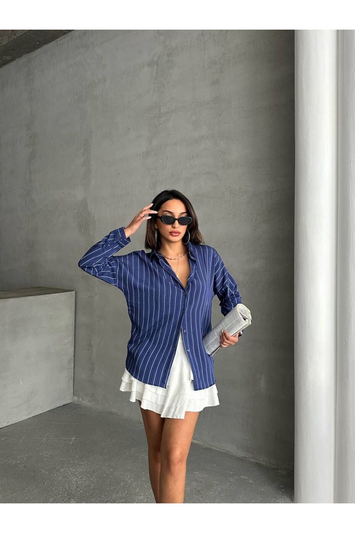MODA ZRA MODEL LACİVERT ÇİZGİLİ GÖMLEK