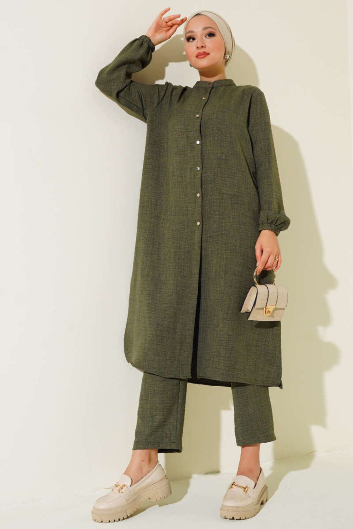 Lucia Fashion Yırtmaç Detaylı Tunik Pantolon İkili Takım