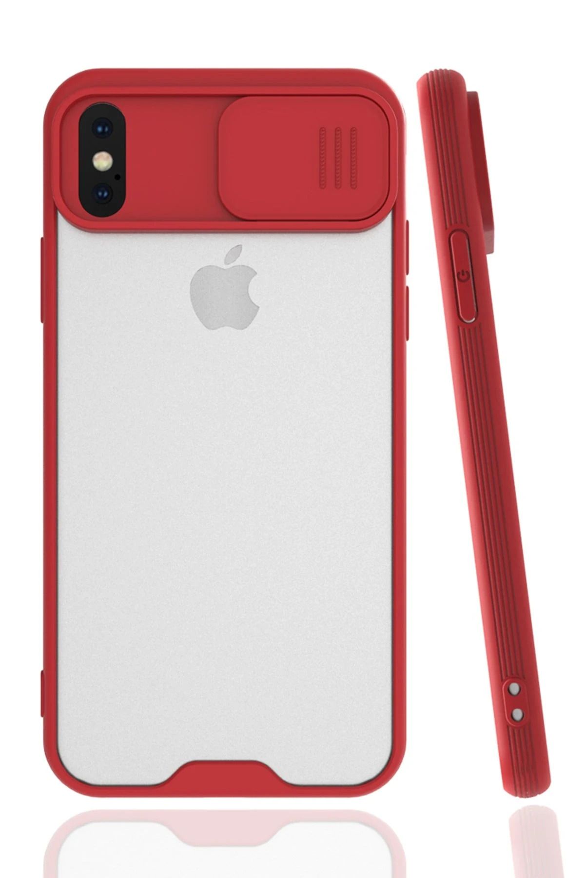 NewFace iPhone X Kılıf Platin Kamera Koruma Silikon - Kırmızı WLZOR