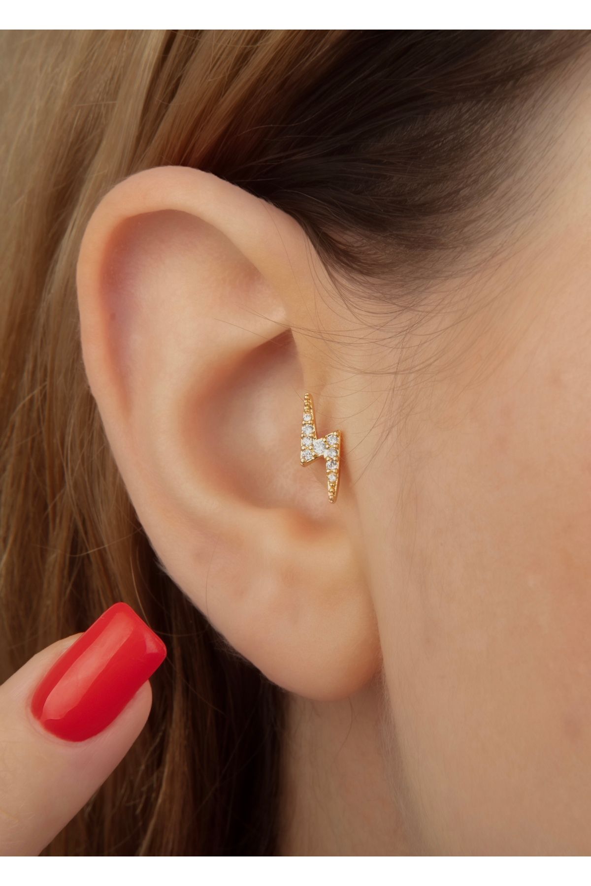 Home Sihra Accessories Şimşek model gold renk piercing helix tragus kıkırdak