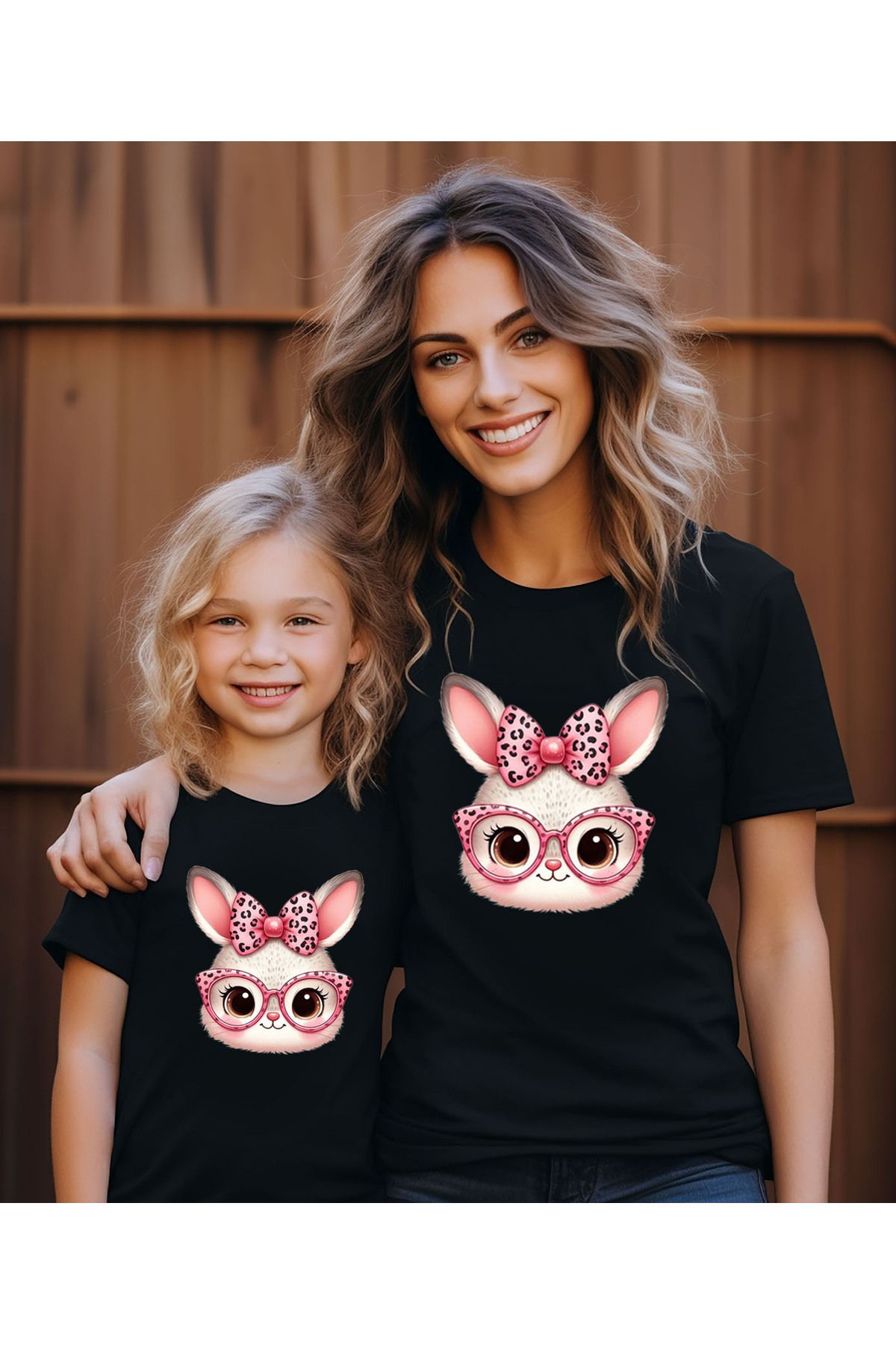 ASELİNDA Sevimli Tavşan Anne Kız T-shirt -kombin (Tekli üründür kombin yapmak için 2 adet sepete ekleyiniz)
