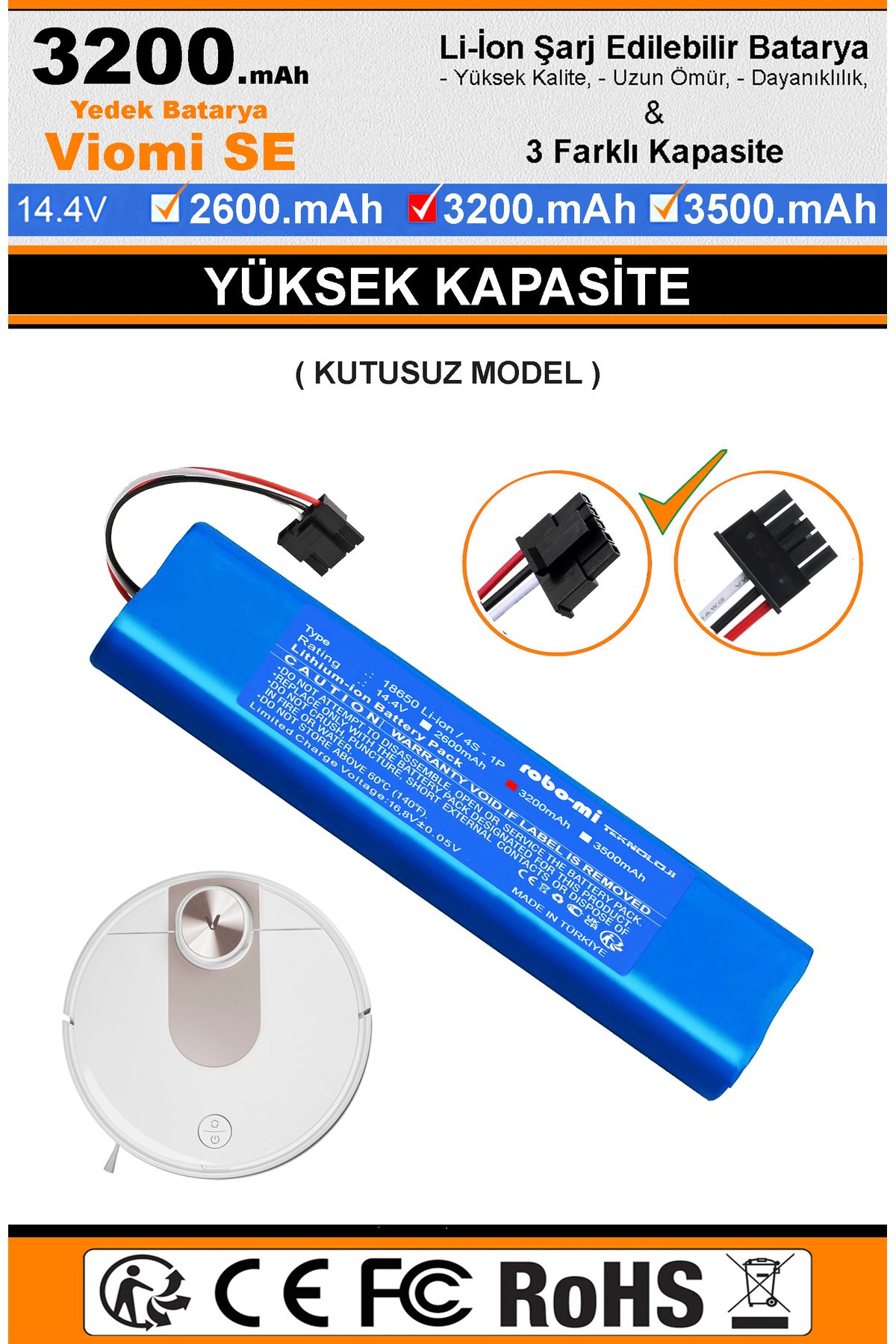 robo-mi Viomi Se Uyumlu Robot Süpürge Bataryası 14.4V 3200MAH