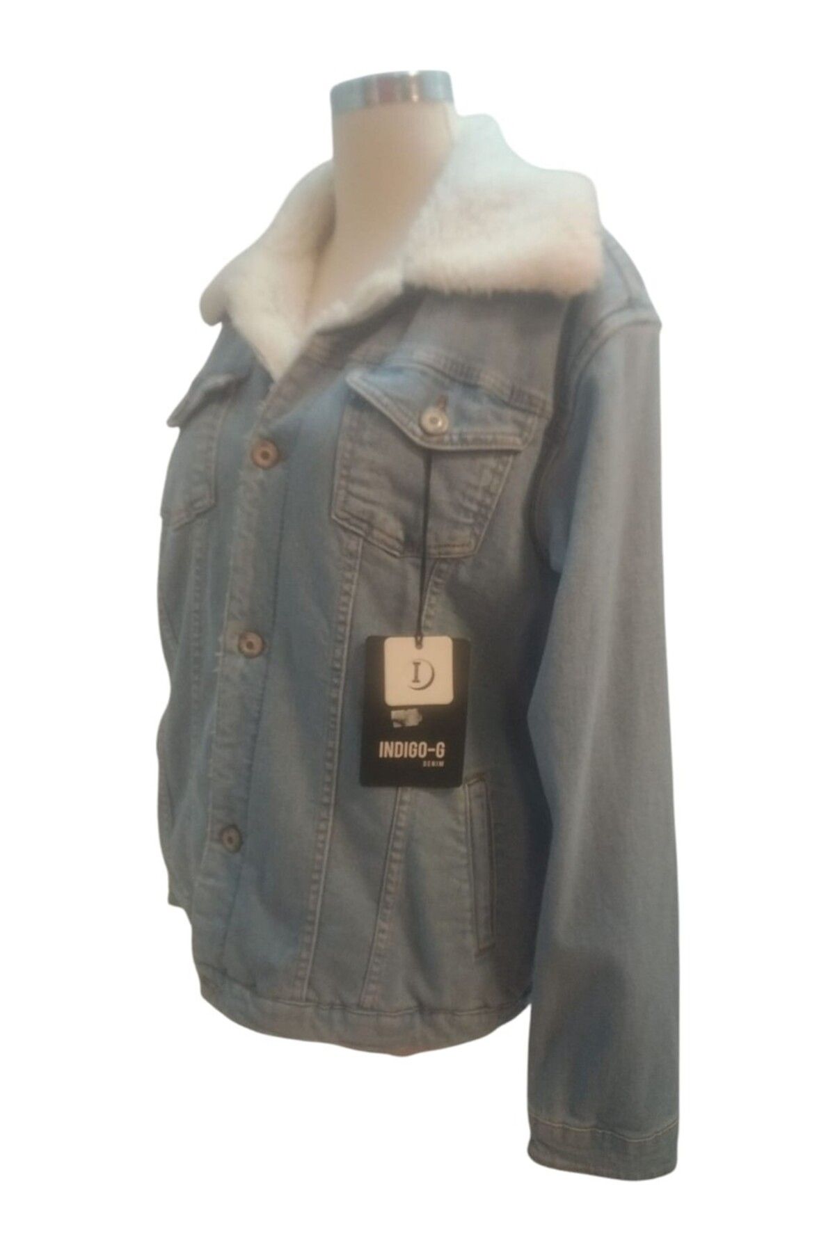 indigo giyim Indigo-G Denim Model 16300 Açık Mavi Kürklü Erkek Kot Ceket