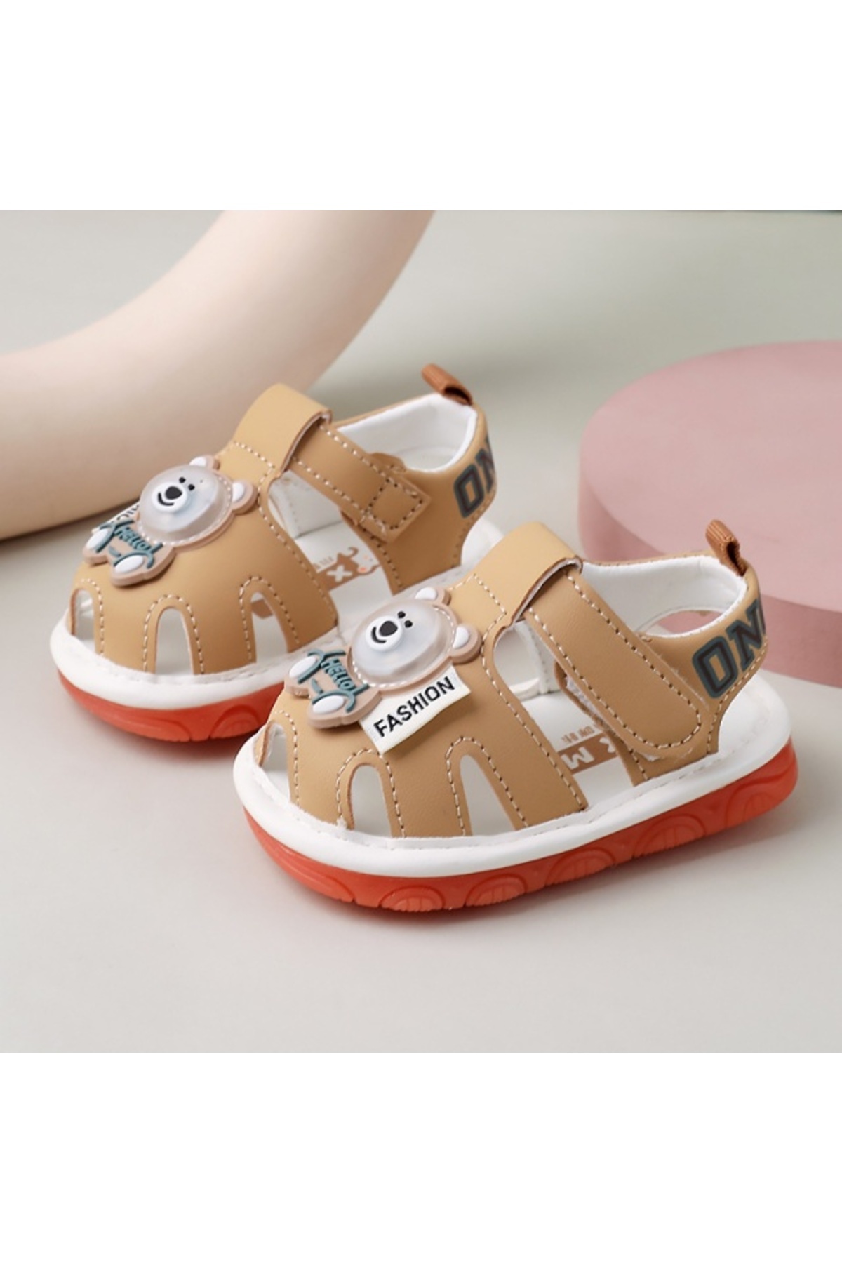 Superbaby-Cream sandals with squeakers and LED teddy bear 5