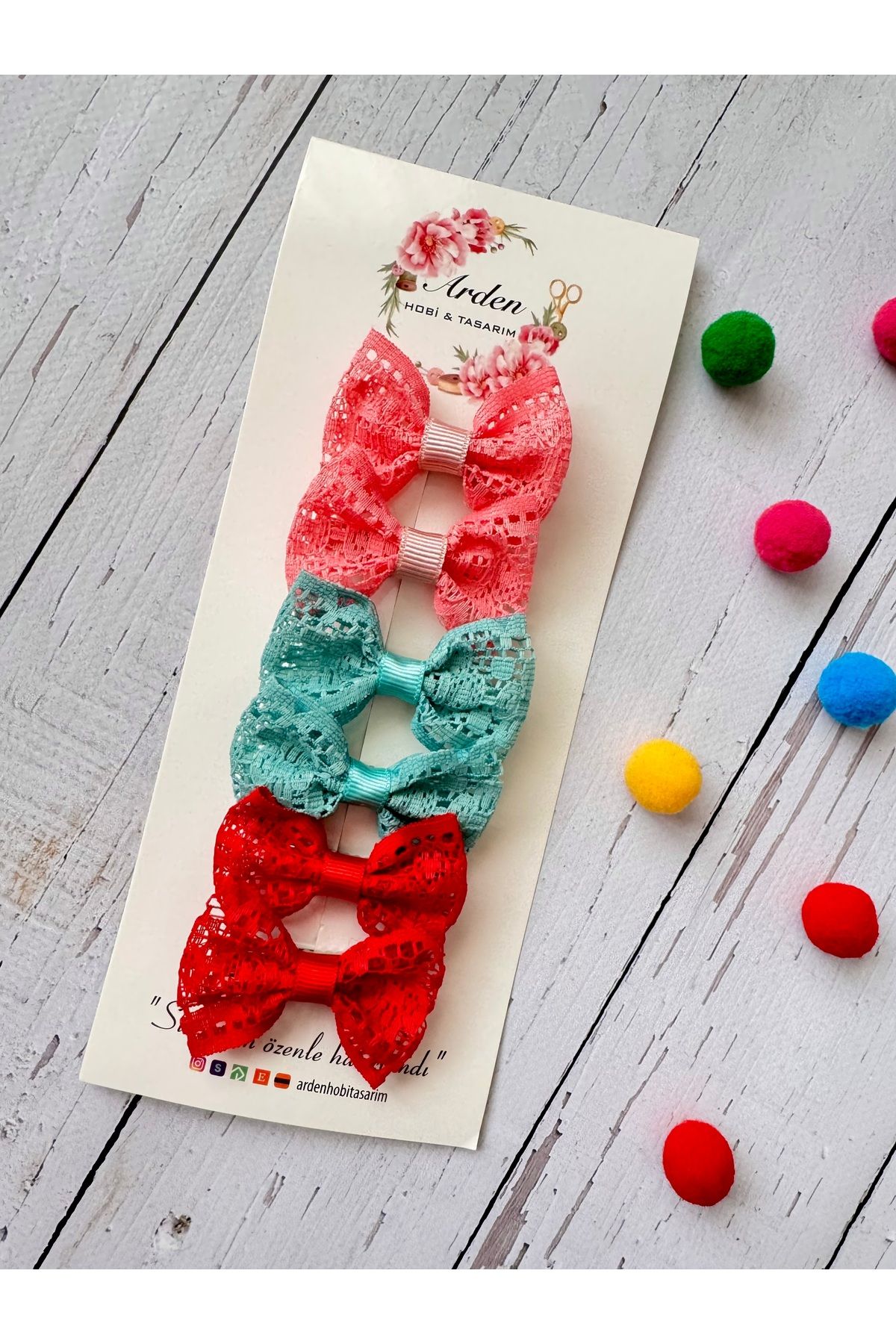 ARDEN HOBİ TASARIM Dantel fiyonklu bebek/çocuk yan toka seti(6lı)