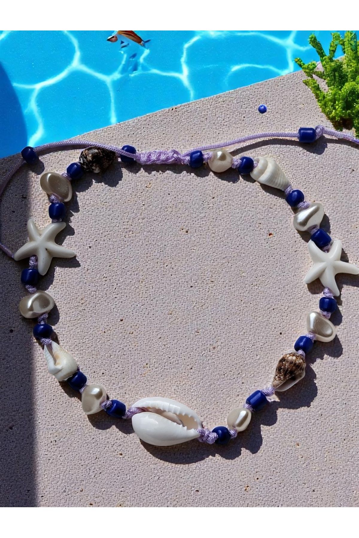 Amabel Jewelerys Midye Kabuğu, İnci ve Deniz Yıldızı Detaylı Mor Kadın Halhal