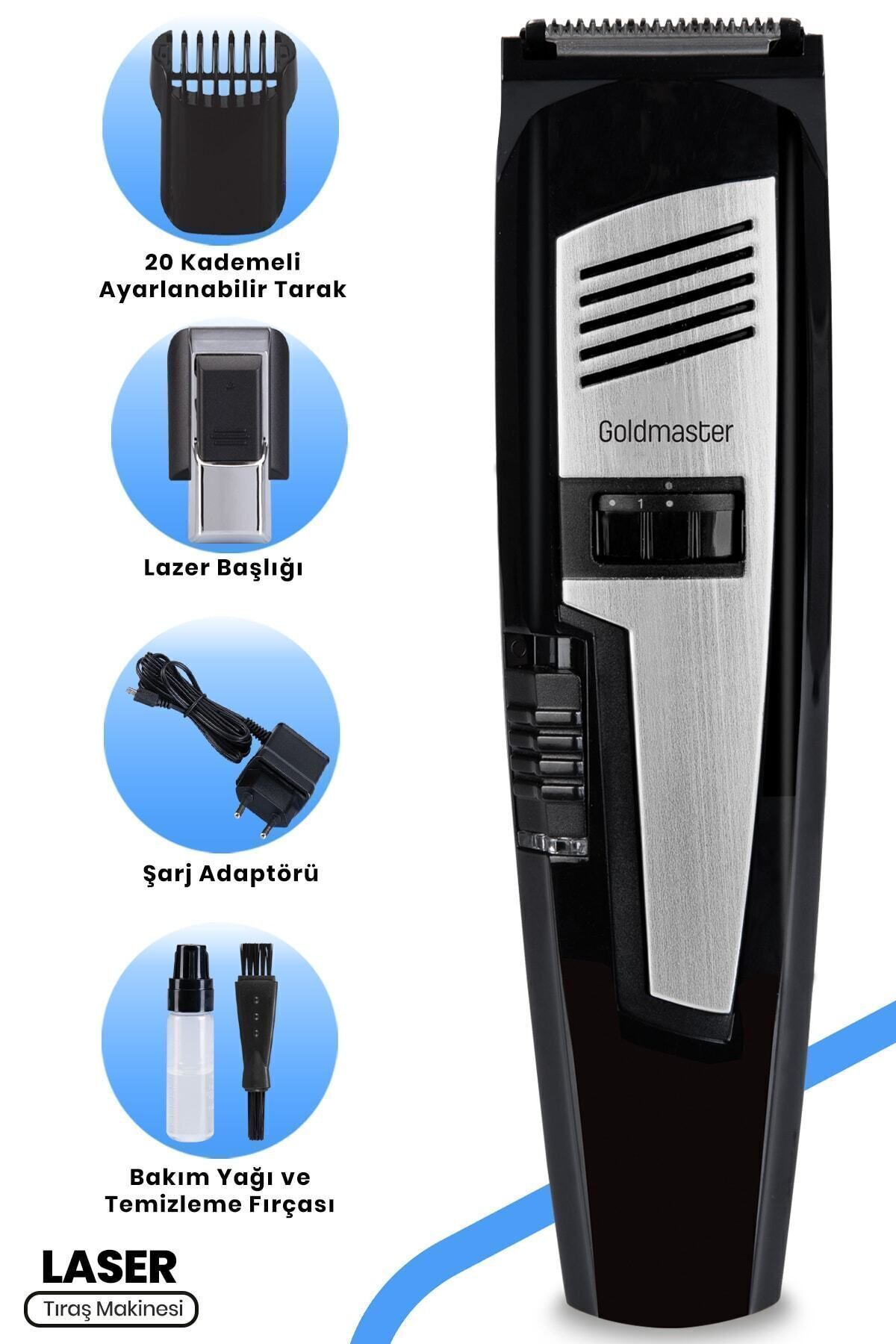 KAPINDA AVM Laser Profesyonel Lazer Işığıyla Ayarlanabilir Saç Sakal Şekillendirme Makinesi GM7181
