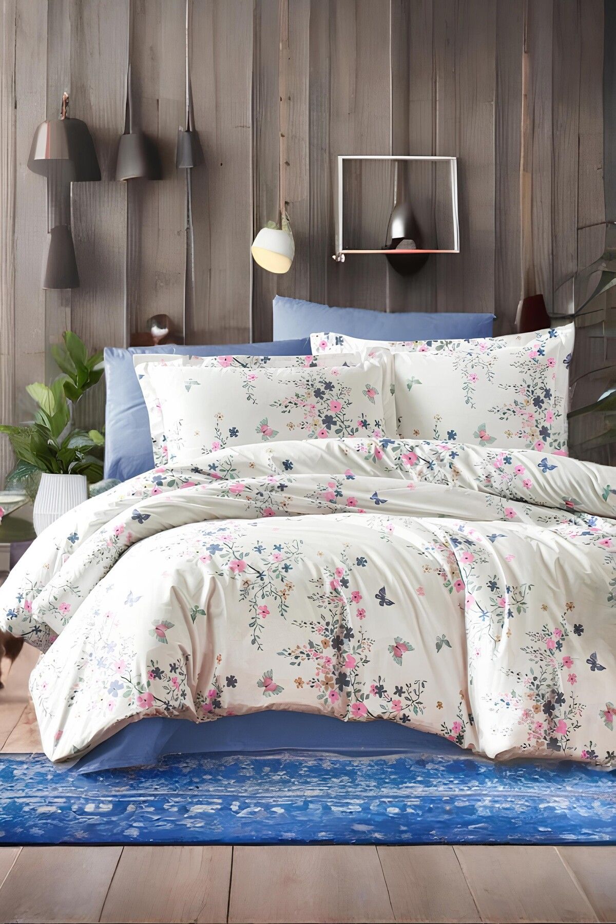 GARDEN ROOM Lastikli Çarşaflı Çift Kişilik Nevresim Takımı Spring Breeze Blue
