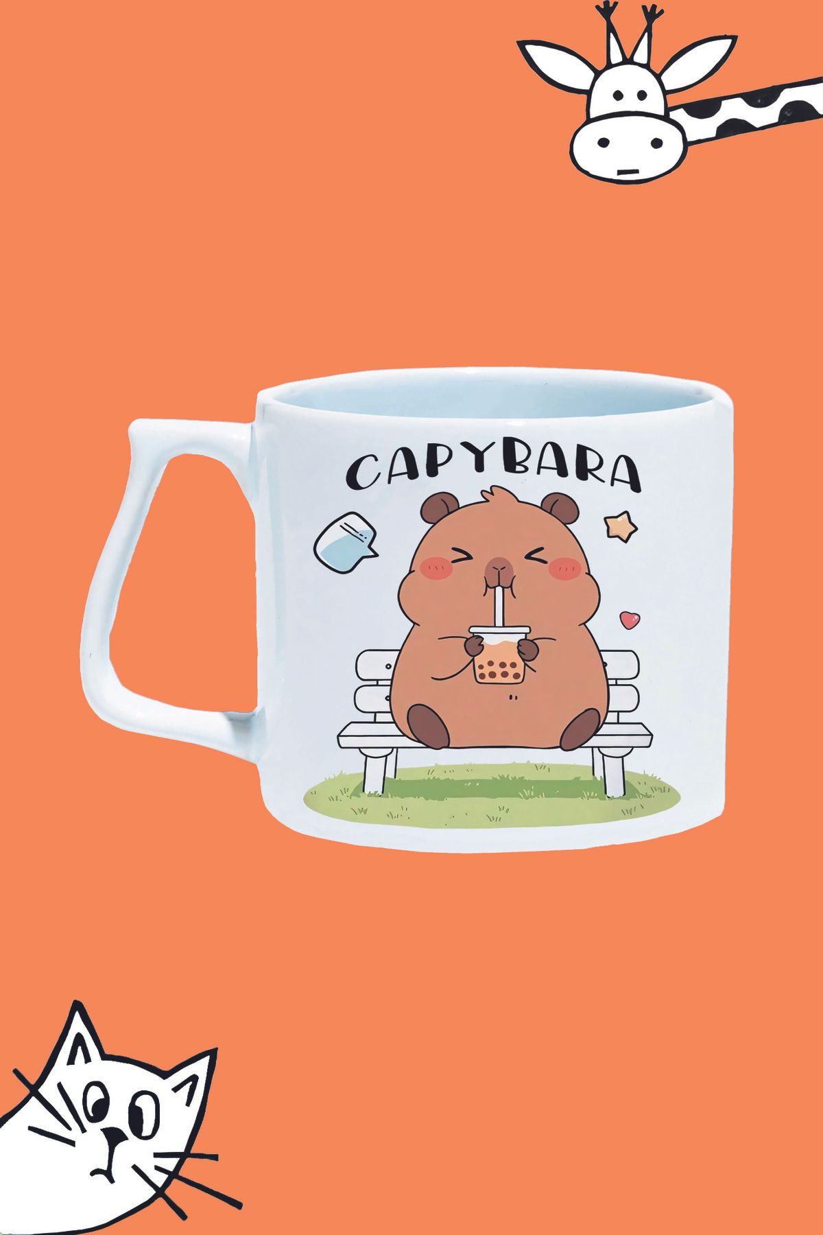 Olympus plus SEVİMLİ HAYVAN CAPYBARA TASARIM BASKILI LÜKS KUPA BARDAK