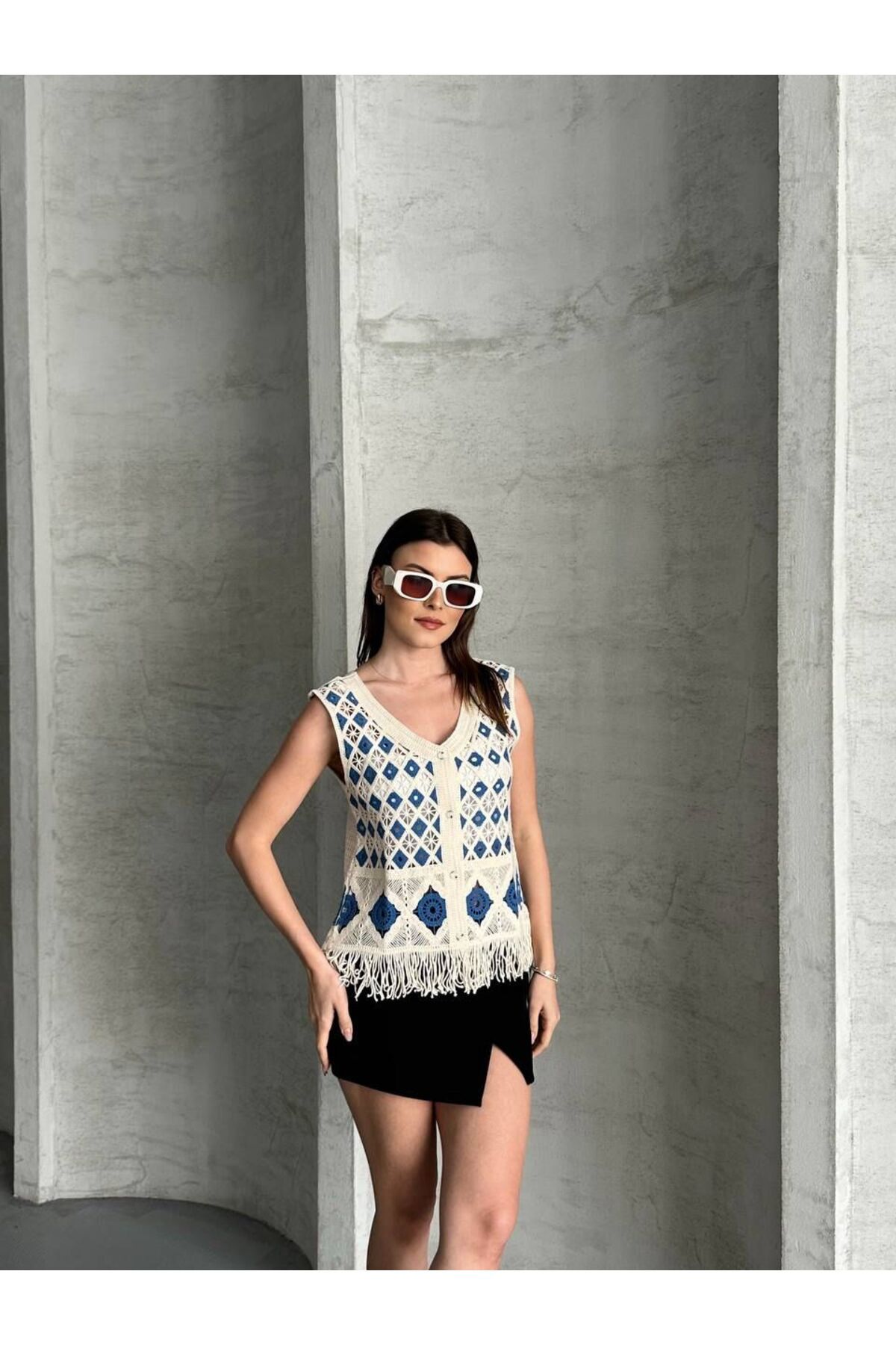 Cielo Fashion püskülü süzene nakışlı yelek