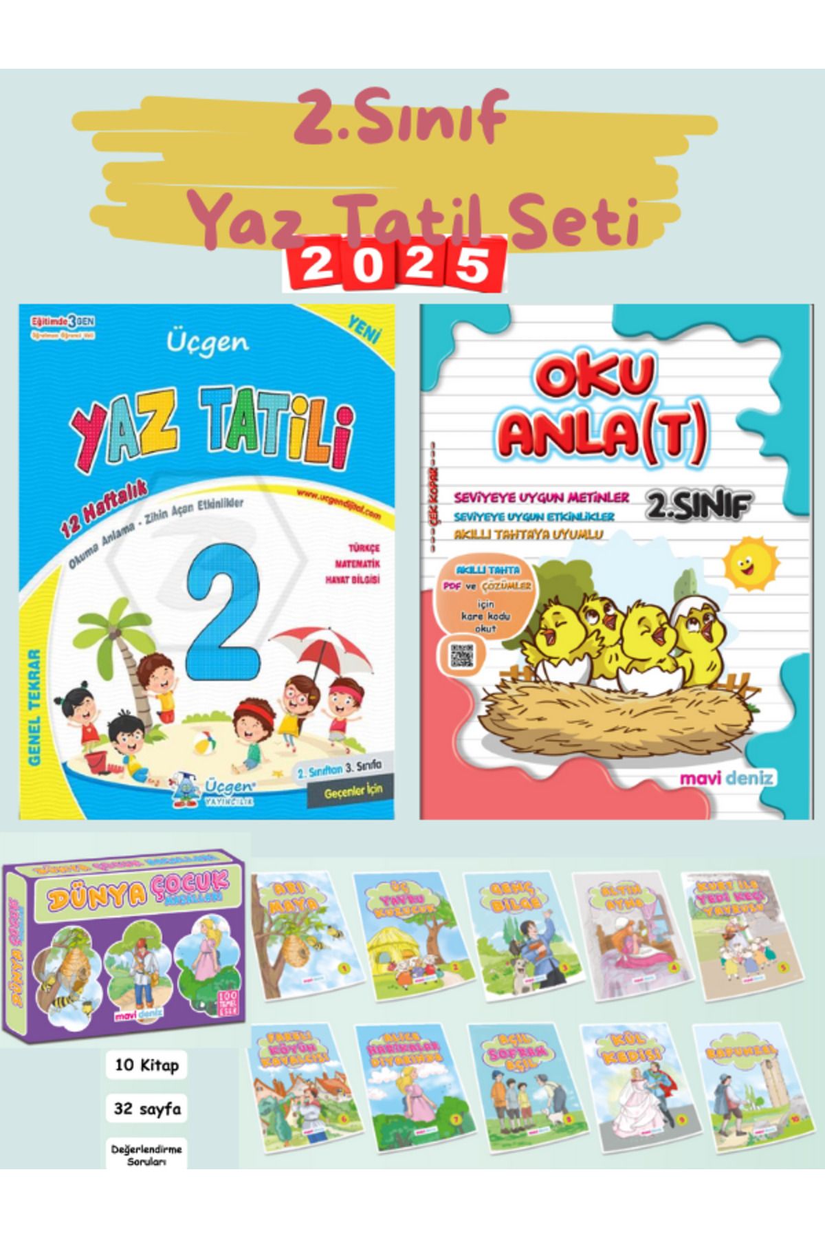 Üçgen Yayıncılık 2. Sınıf Yaz Tatil Seti - 12 Kitap 2025 Özel
