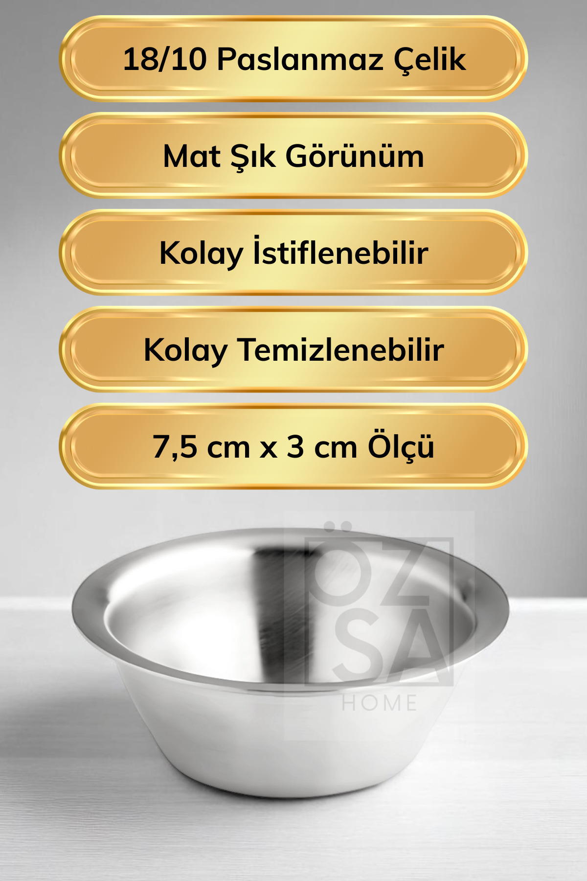 ÖzSa Home-6 Pieces 18/10 Stainless Steel Coffee Side Turkish Delight Bowl Jam Bowl Burger Side Sauce Bowl 7,5 cm 3