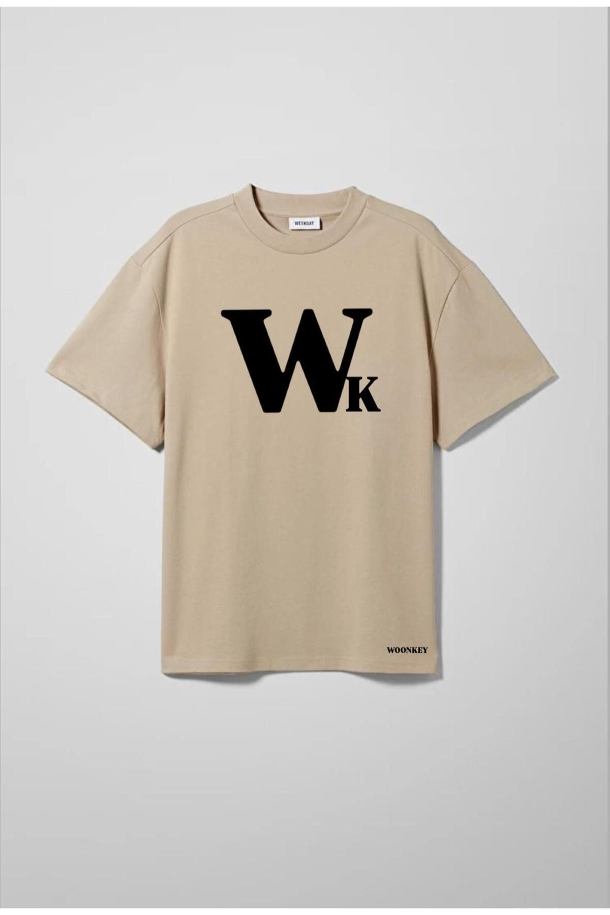 woonkey UNISEX OVERSİZE WK BASKILI BİSİKLET YAKA TİŞÖRT
