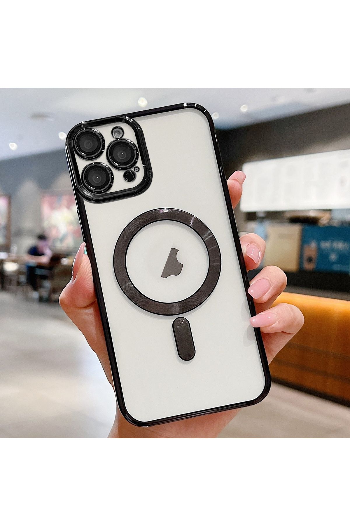 PSGT Apple Iphone 12 Pro Max Kılıf Magsafe Kamera Lensli Korumalı Şeffaf Silikon Kapak