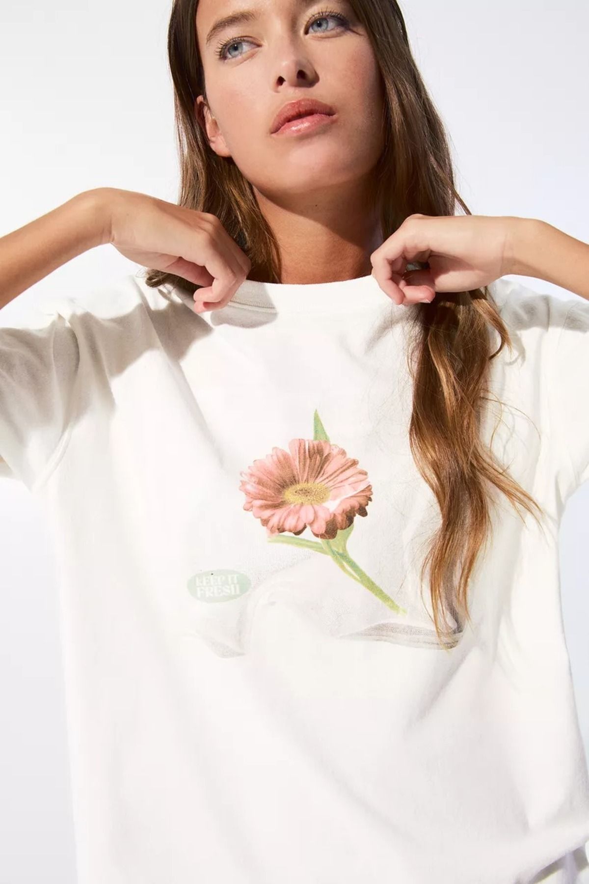 JANSO GROUP - KADIN PAMUKLU KISA KOLLU TSHIRT BASKILI OVERSİZE BEDEN